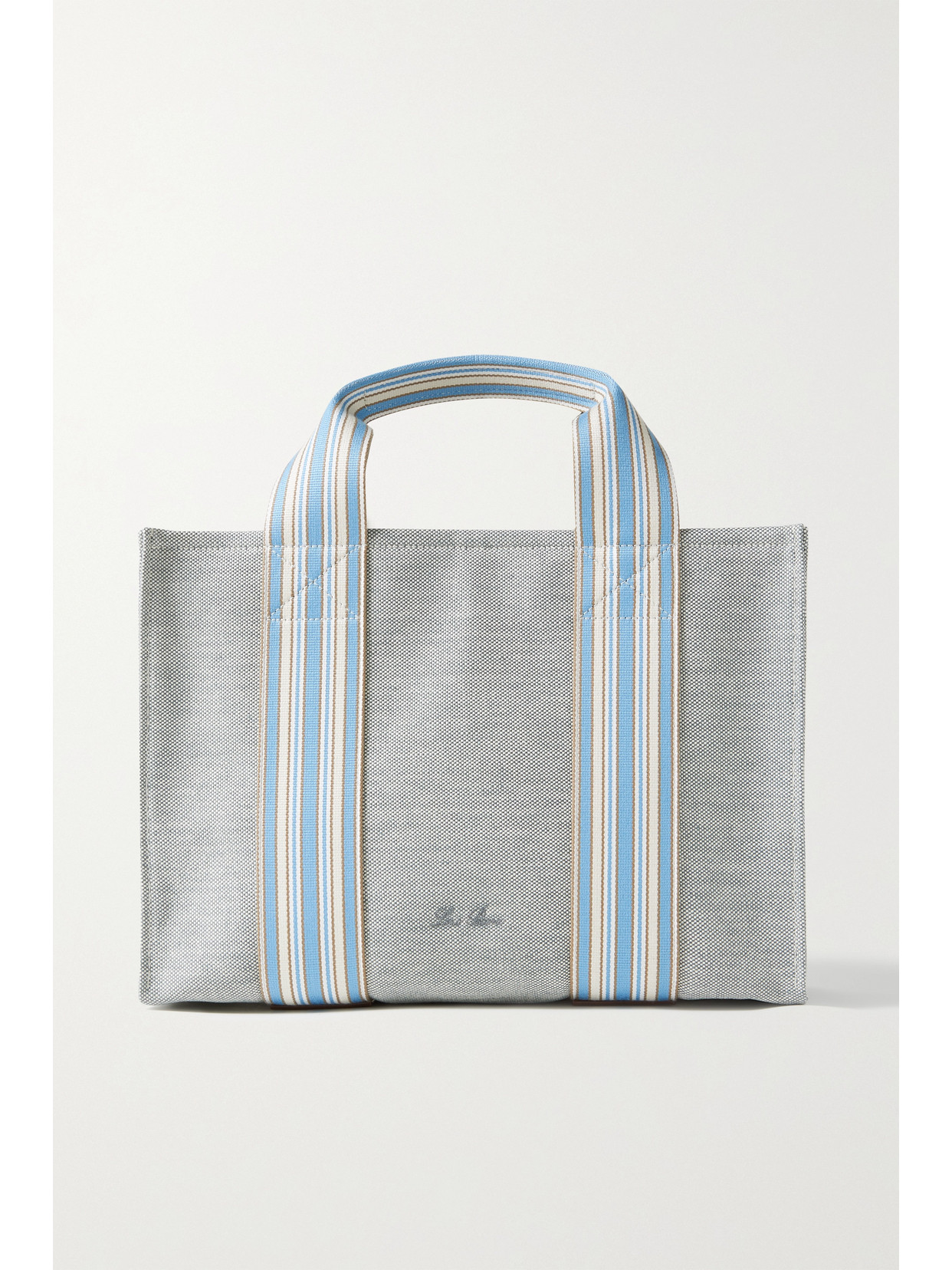 Loro Piana - The Suitcase Striped Webbing And Leather-trimmed Canvas Tote - Gray