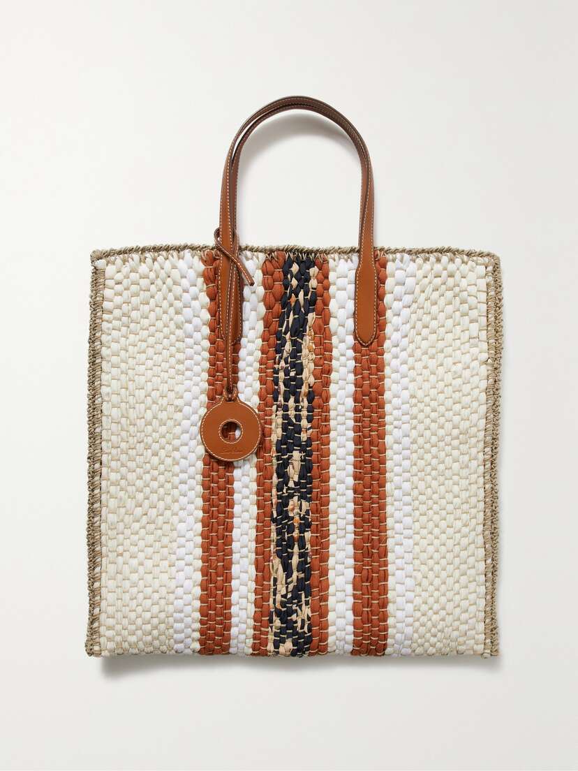 Loro Piana Blossom Leather-trimmed Striped Wool And Silk-blend Tote