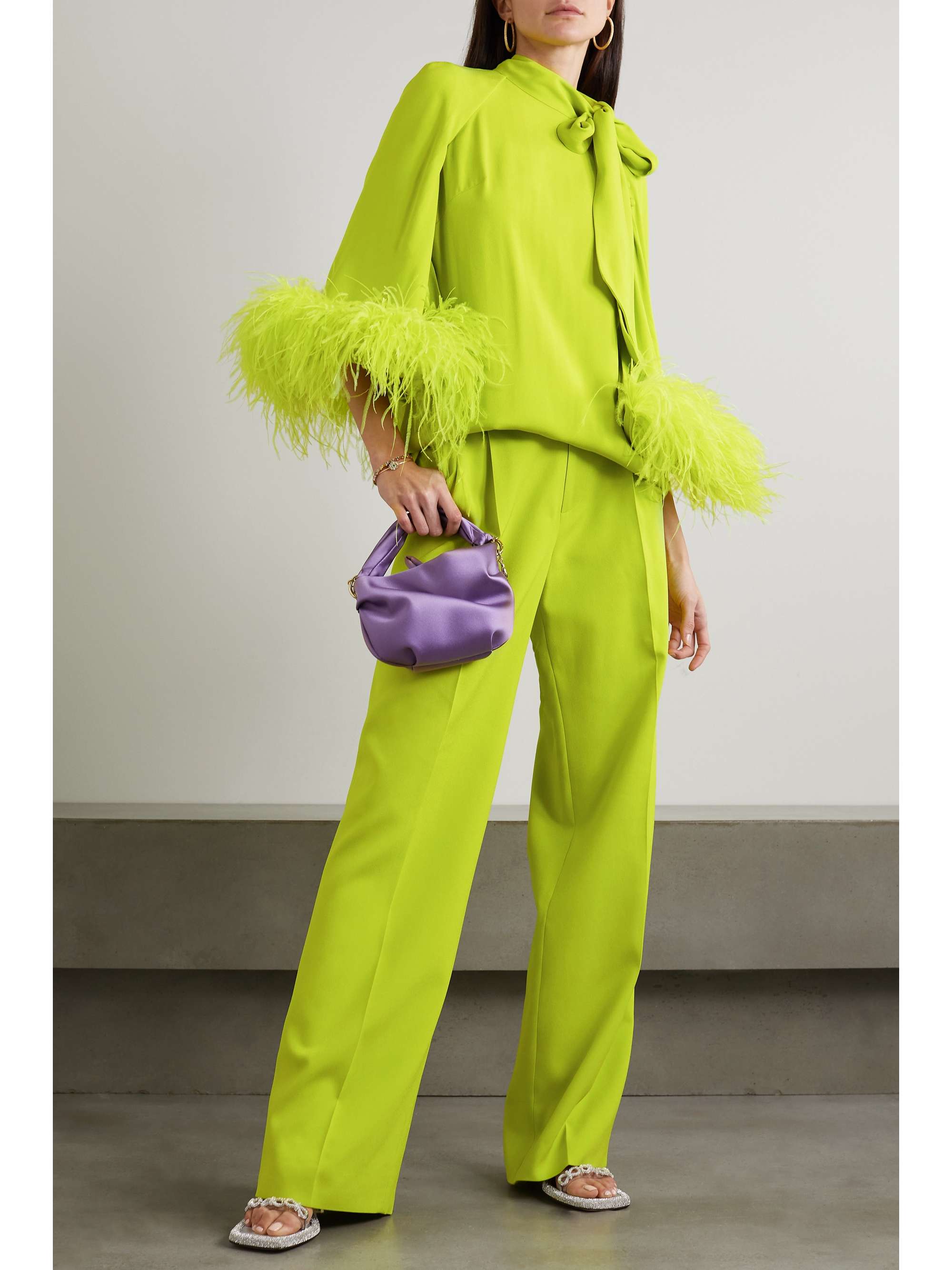 HUISHAN ZHANG Colette feather-trimmed crepe top | NET-A-PORTER