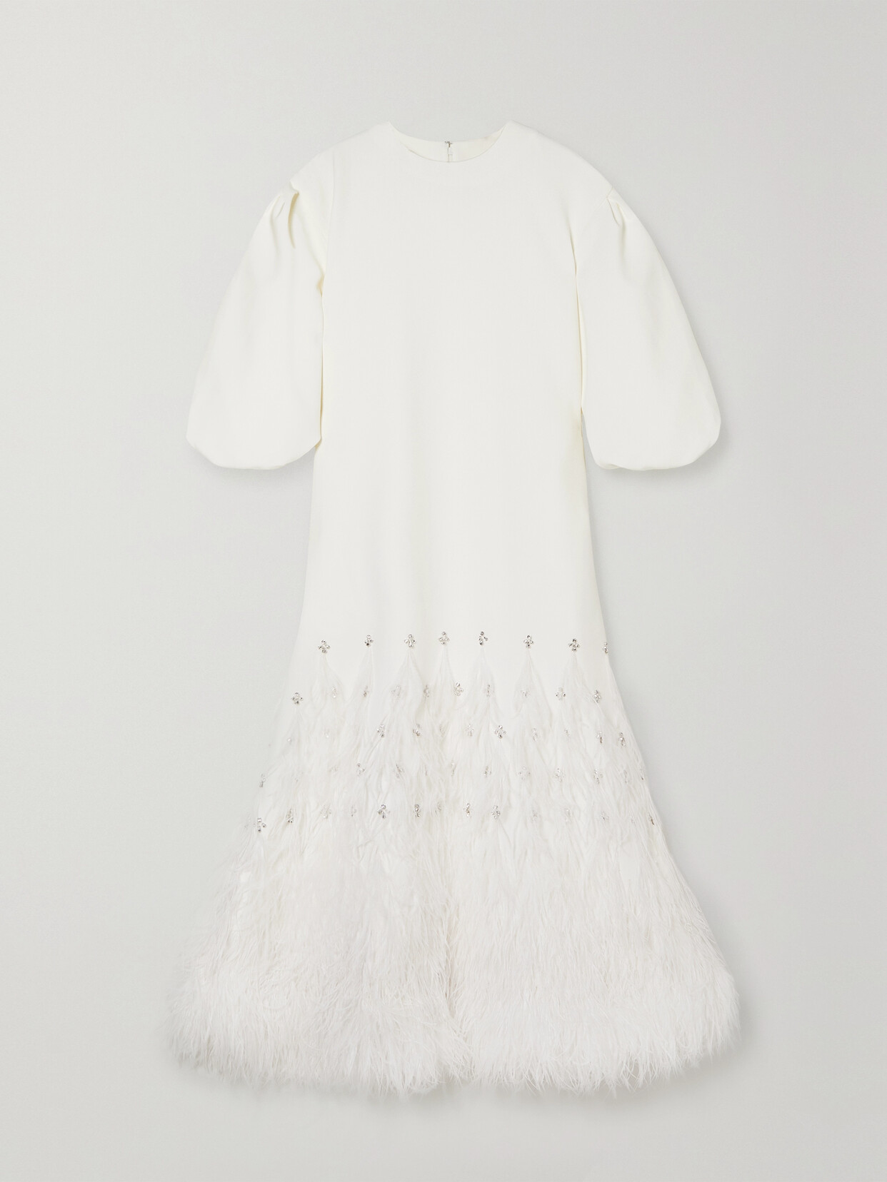 Huishan Zhang - Tilda Crystal-embellished Feather-trimmed Recycled-crepe Gown - White