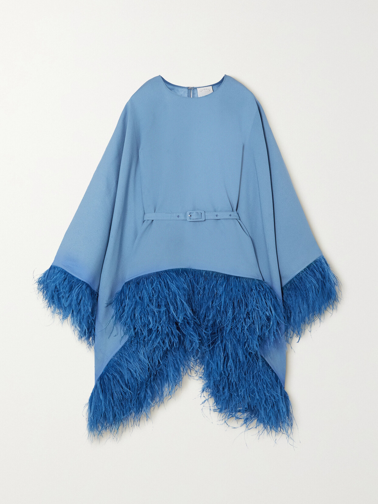 Huishan Zhang - Anthea Belted Feather-trimmed Crepe Blouse - Blue