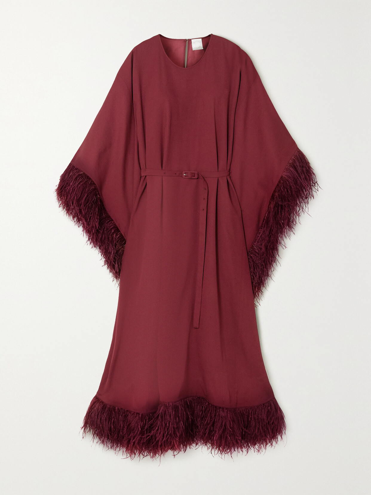 Huishan Zhang + Net Sustain Calista Belted Feather-trimmed Crepe Kaftan