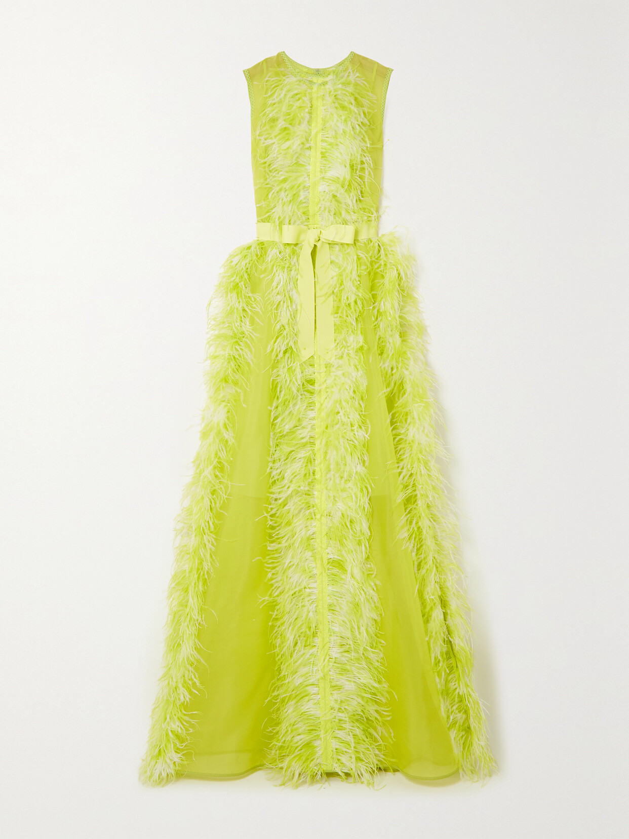 Huishan Zhang Beau Feather And Grosgrain-trimmed Silk-organza Gown - Yellow