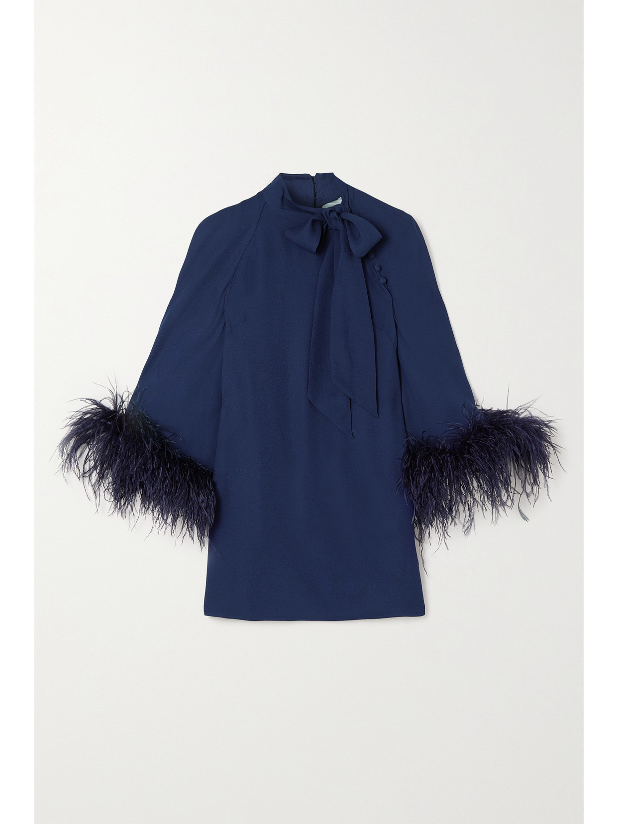 Huishan Zhang + Net Sustain Colette Bow-detailed Feather-trimmed Crepe Top