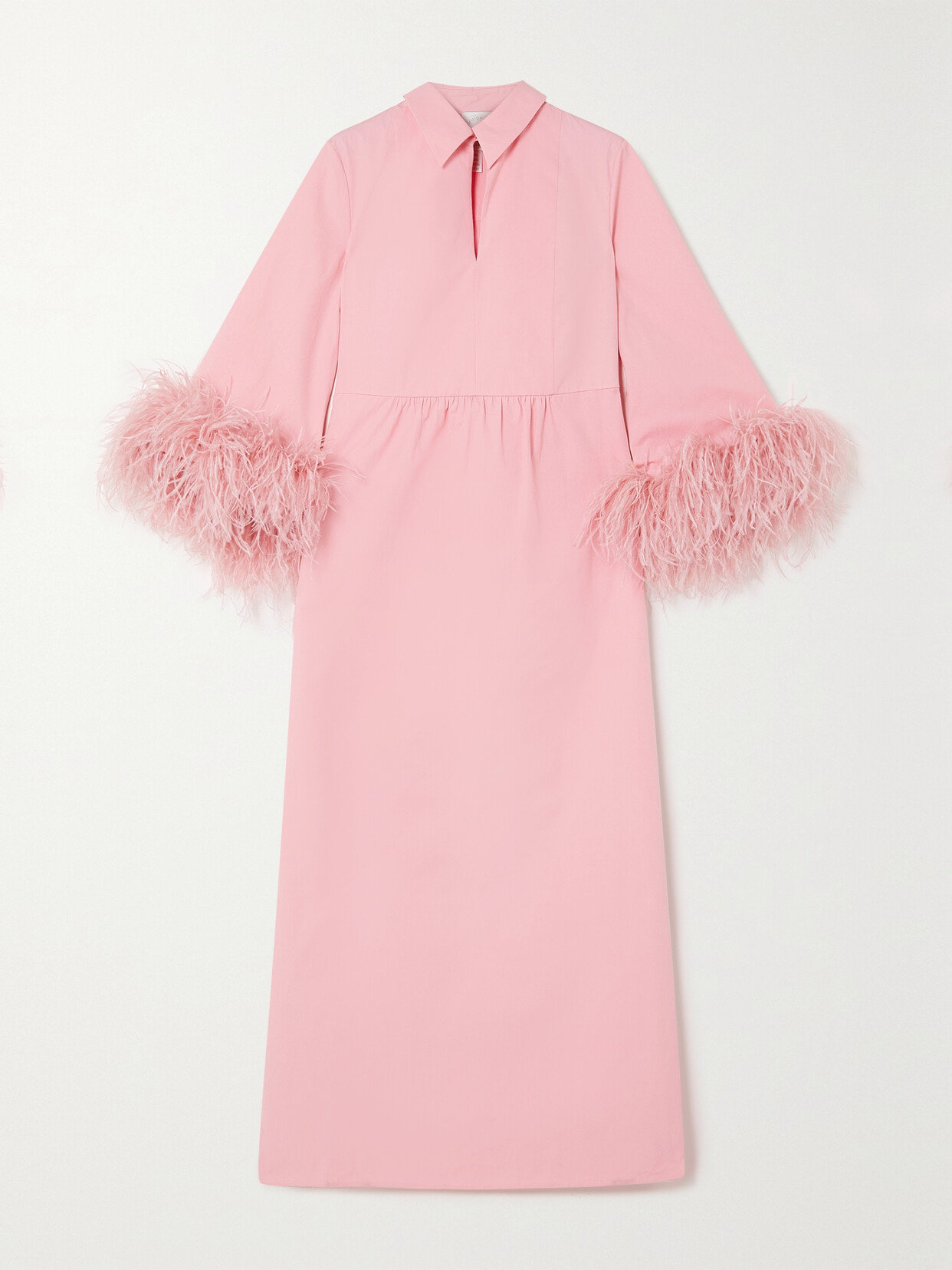 Huishan Zhang - Antonia Feather-trimmed Cotton Midi Dress - Pink