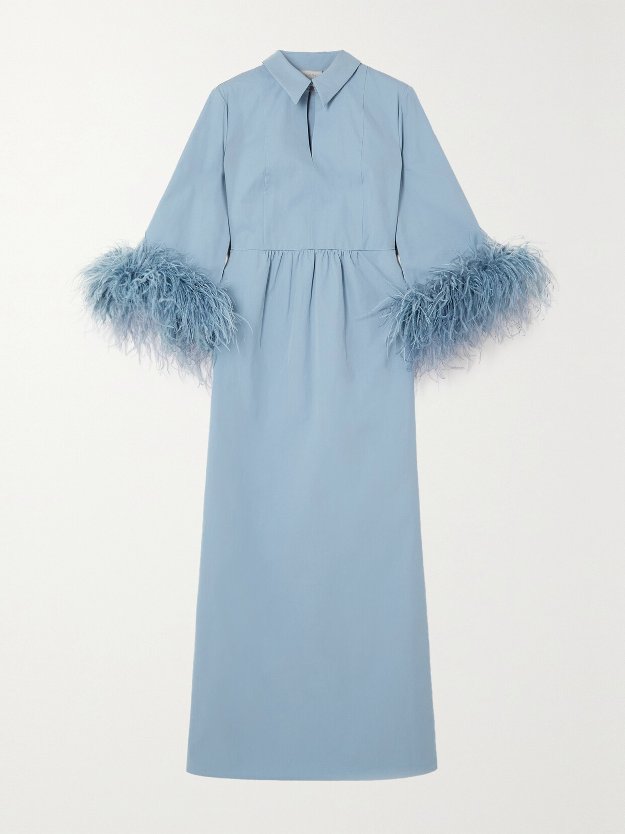 Huishan Zhang - Antonia Feather-trimmed Cotton Midi Dress - Blue