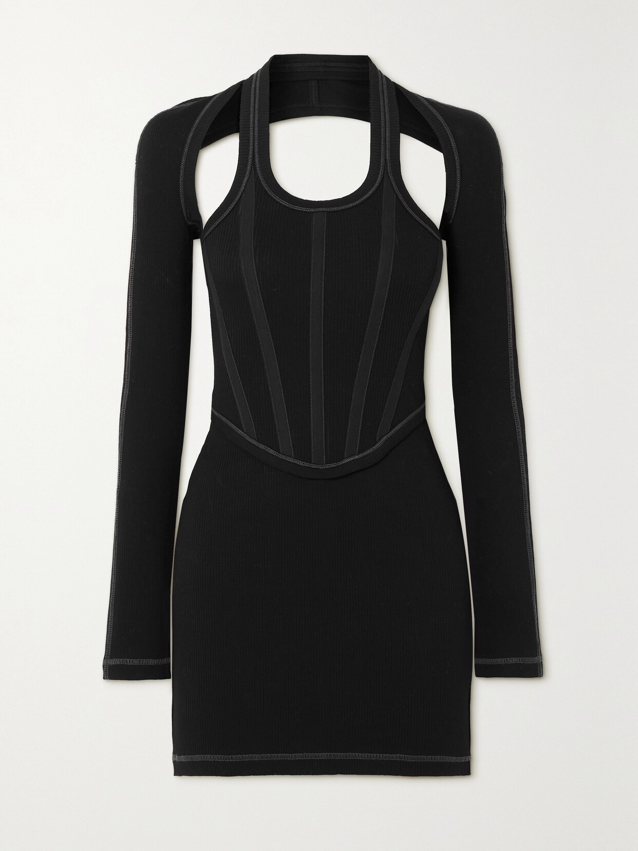 Dion Lee - Cutout Canvas-paneled Ribbed Stretch-cotton Jersey Mini Dress - Black