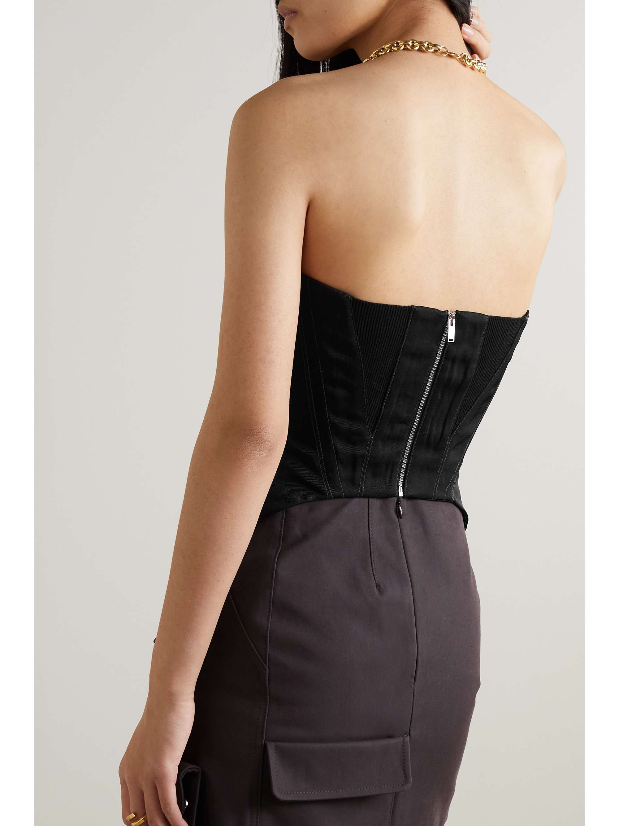 DION LEE Split Rib strapless paneled faille and ribbed cotton-blend corset