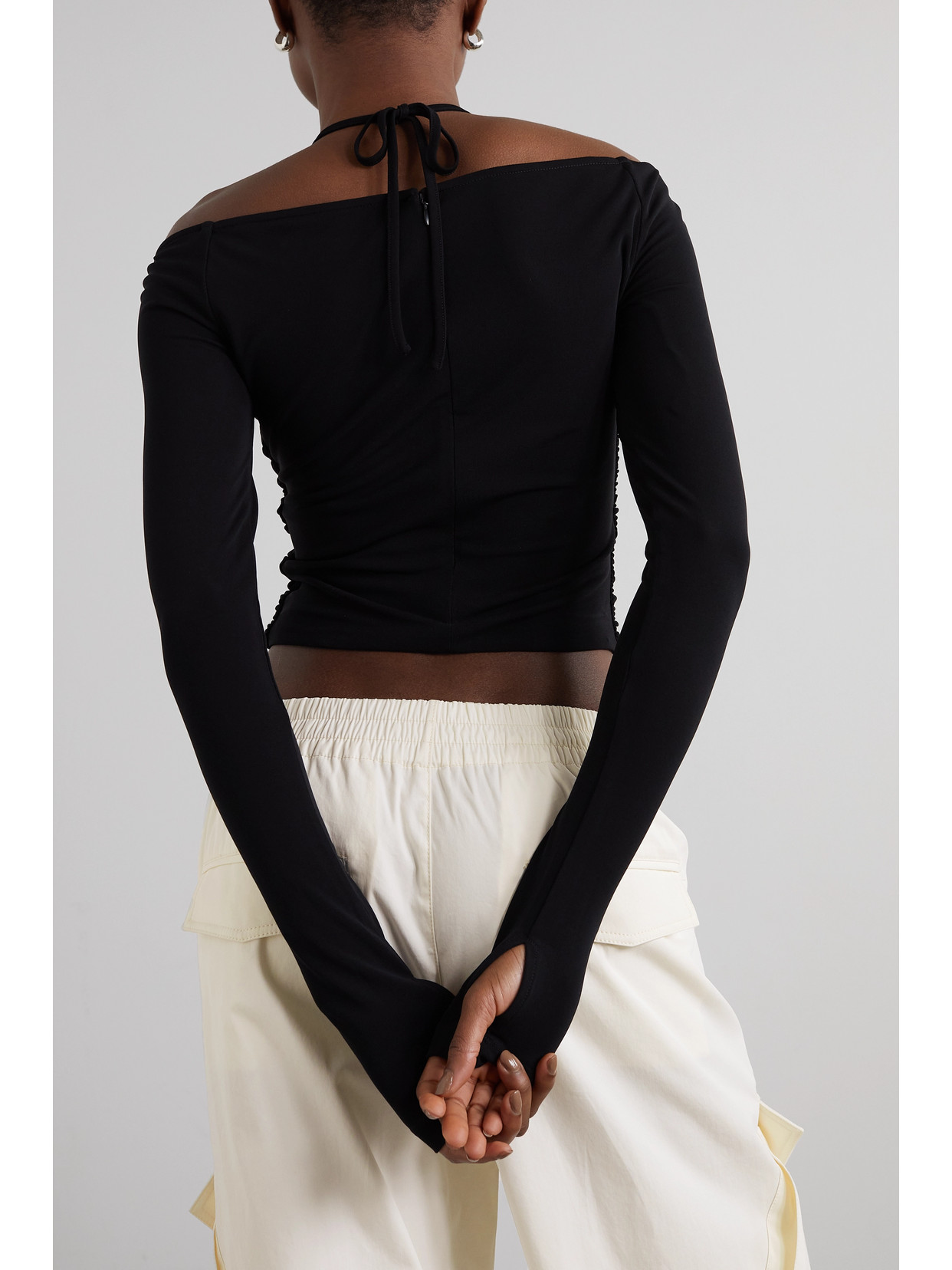 Mobius Off-The-Shoulder Gathered Stretch-Jersey Top