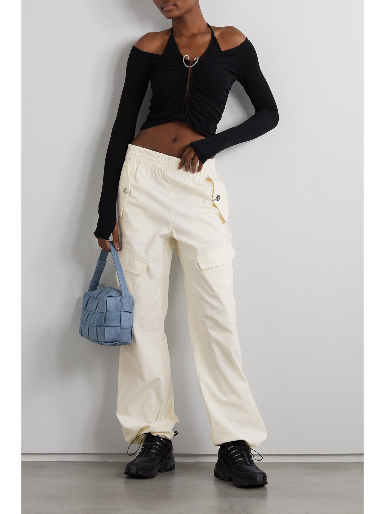 Mobius Off-The-Shoulder Gathered Stretch-Jersey Top