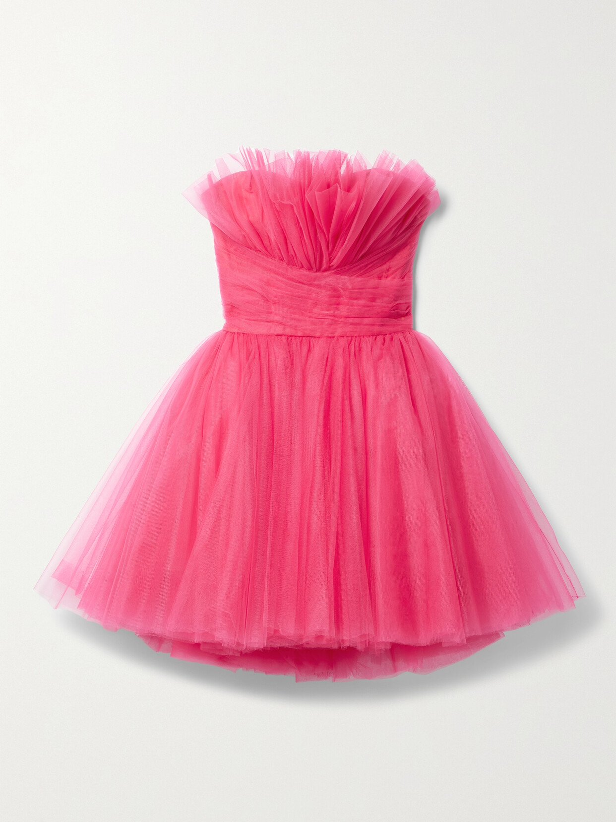 MONIQUE LHUILLIER STRAPLESS GATHERED SILK-BLEND TULLE MINI DRESS