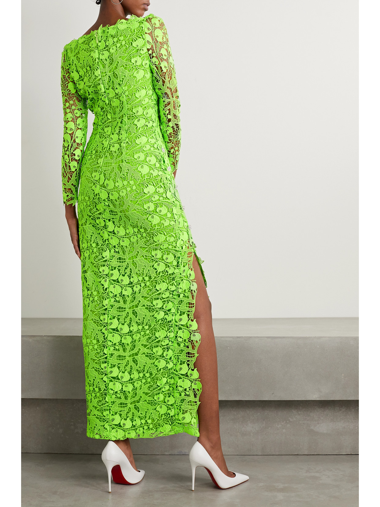 Monique Lhuillier Embellished Corded Lace Midi Dress In Green