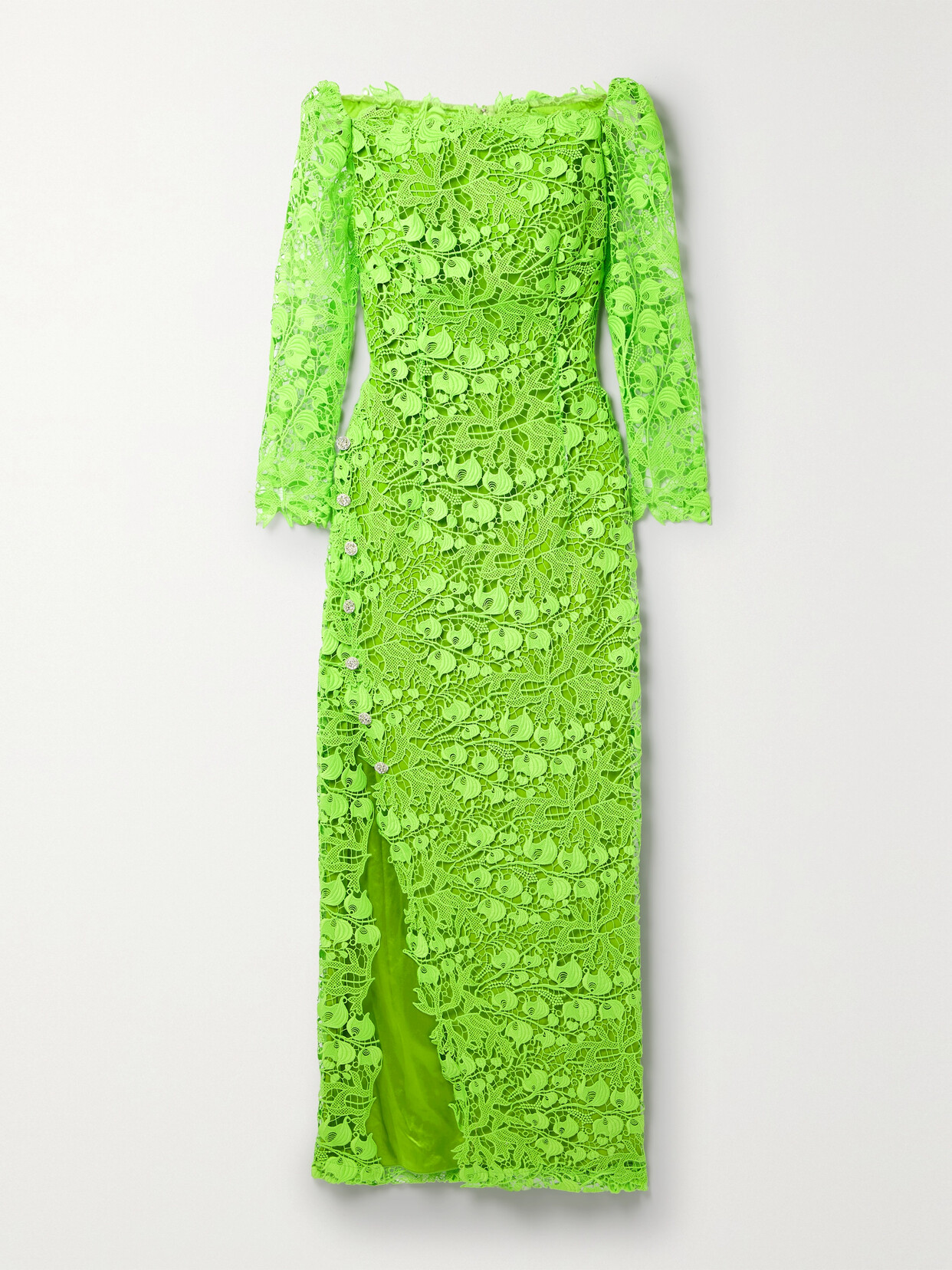 Monique Lhuillier Embellished Corded Lace Midi Dress In Green