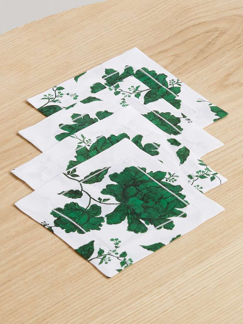 Emilia Wickstead Set Of Four Floral-print Linen Cocktail Napkins