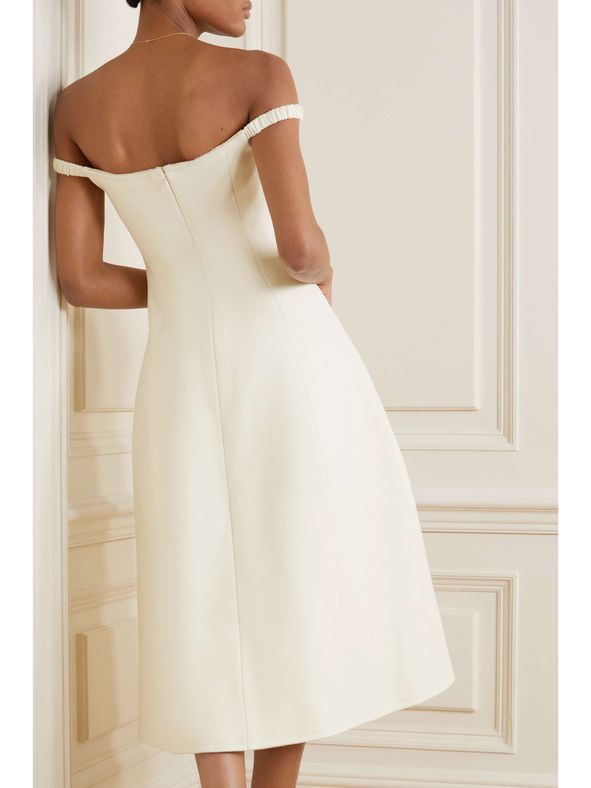 KHAITE Uma off-the-shoulder Melton wool-blend midi dress