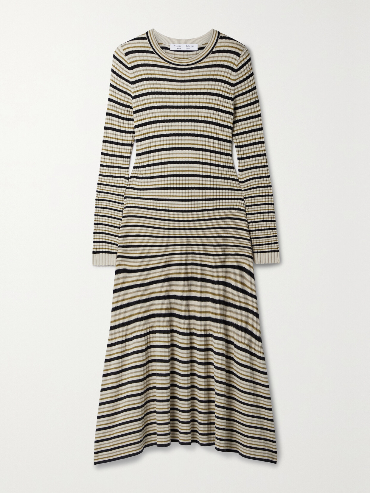 Proenza Schouler White Label - Ribbed Striped Cotton And Silk-blend Midi Dress - Neutrals