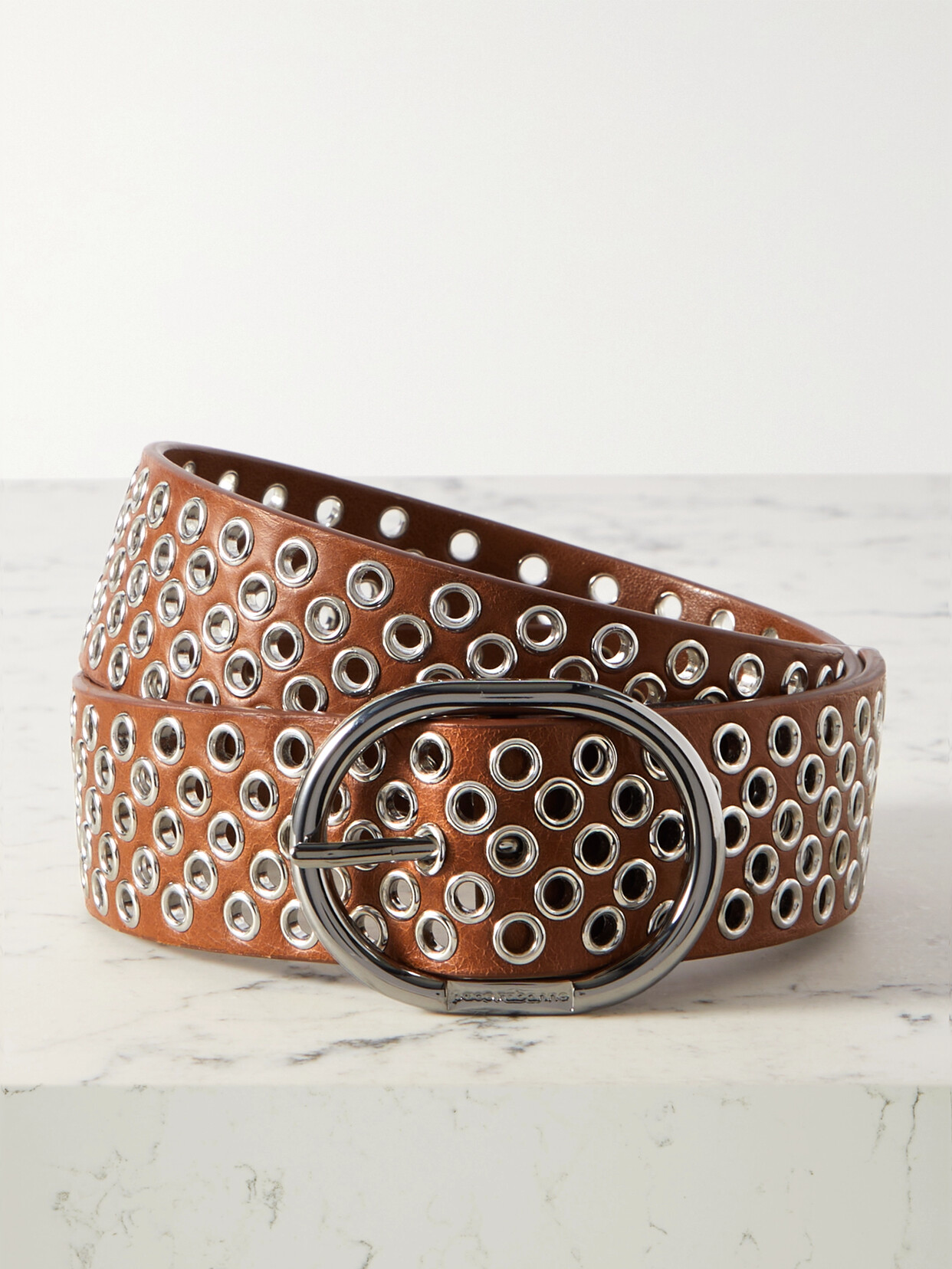 Paco Rabanne Rivet Eyelet-embellished Leather Belt In Brown