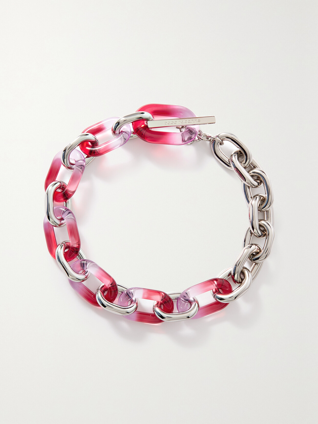 Shop Rabanne Xl Link Arty Silver-tone Resin Necklace In Red