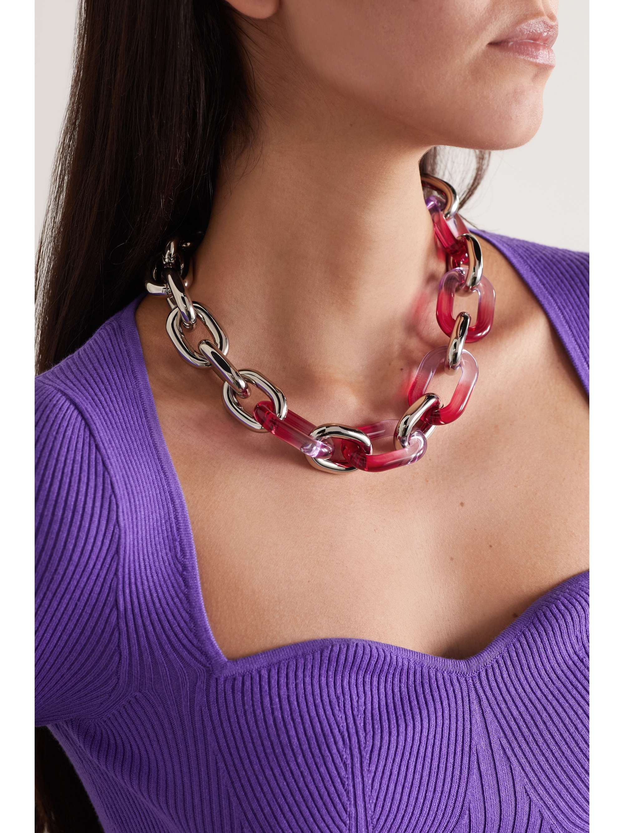 RABANNE XL Link Arty silver-tone resin necklace