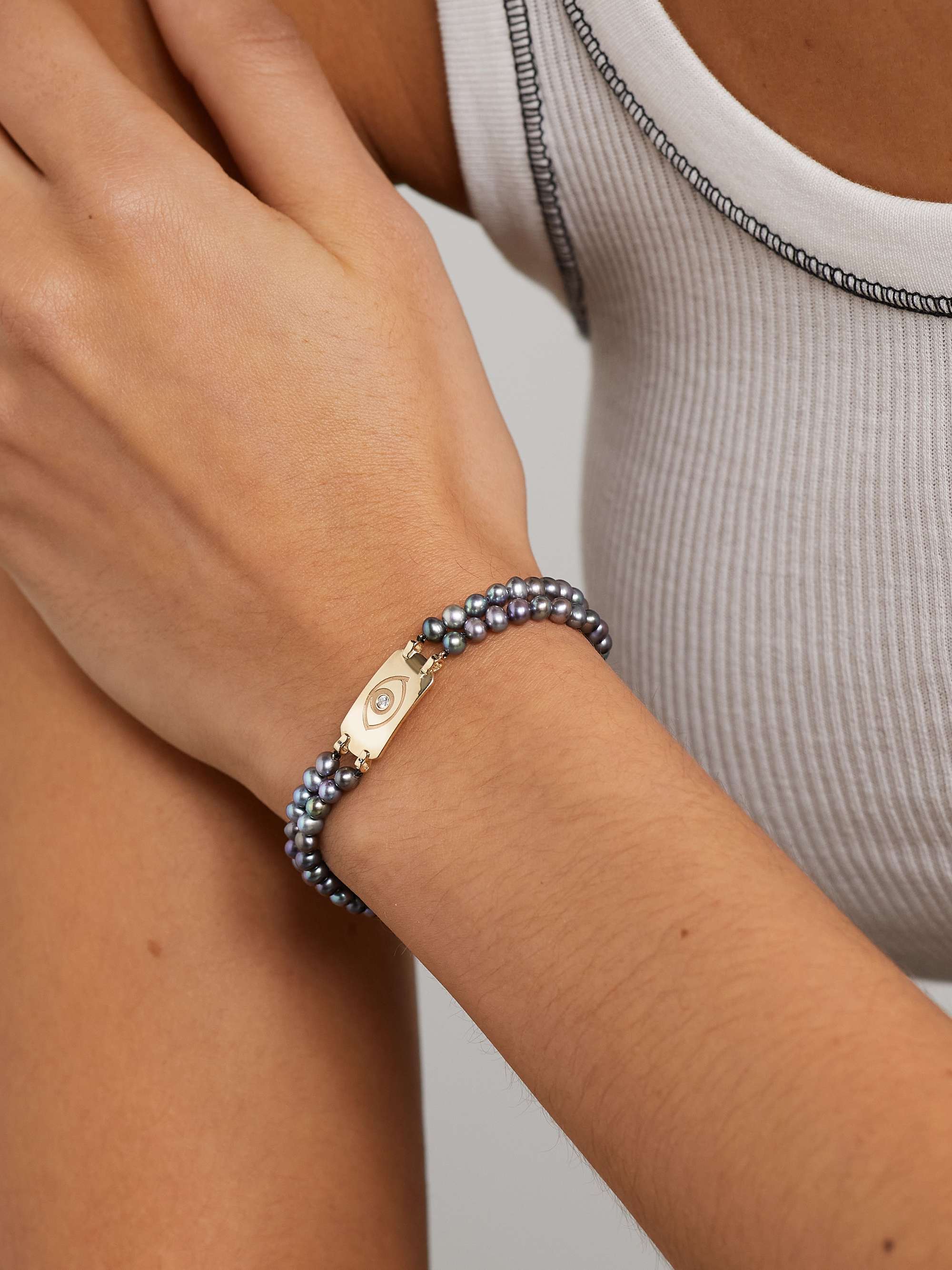 DIANE KORDAS Double Strand 18-karat gold, pearl and diamond bracelet