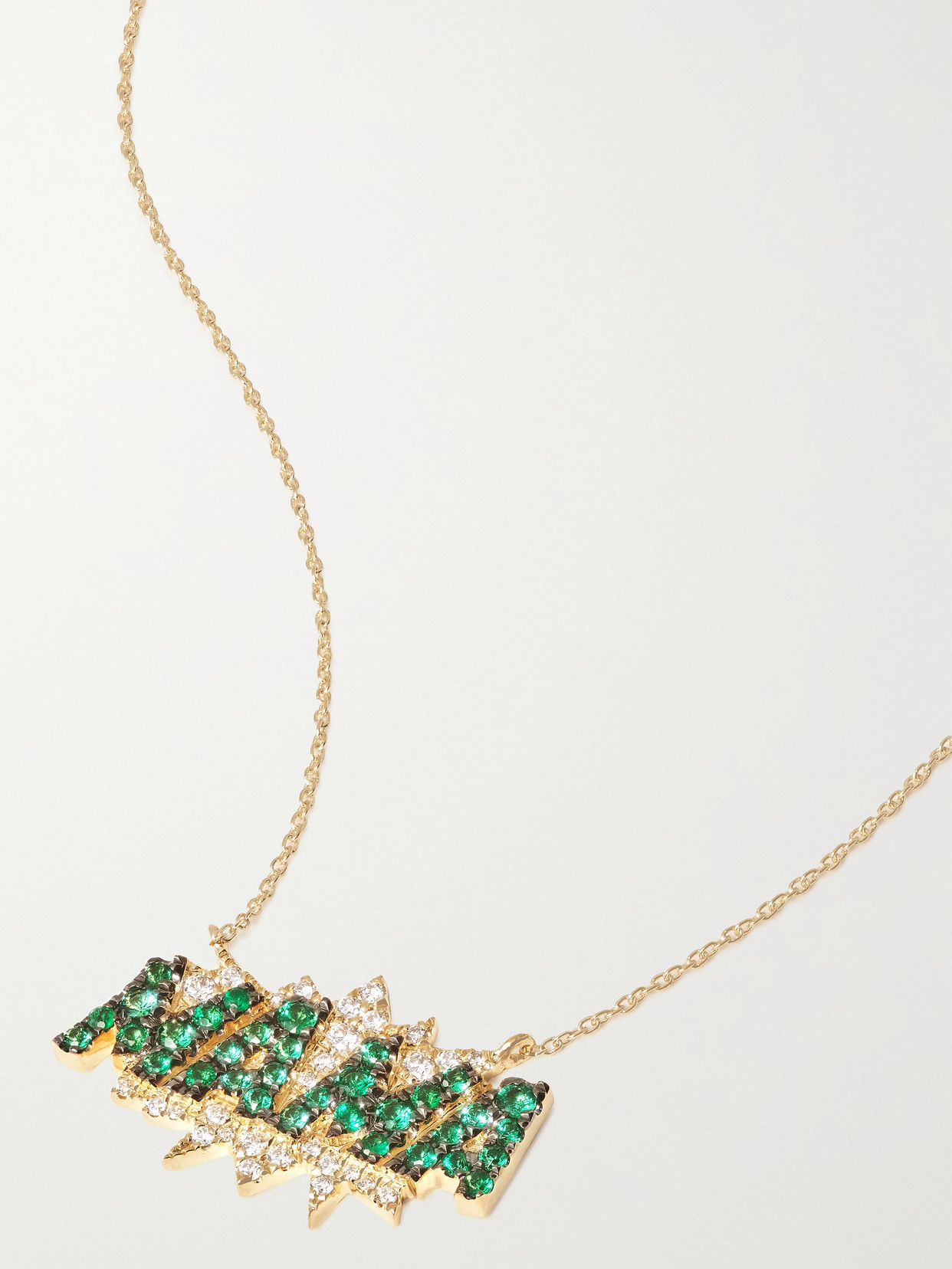 Diane Kordas Mama 18-karat Gold, Emerald And Diamond Necklace In Green