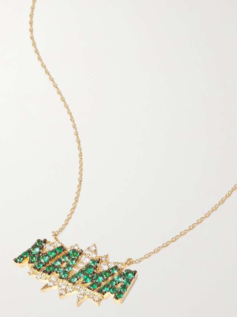 Diane Kordas Mama 18-karat Gold, Emerald And Diamond Necklace
