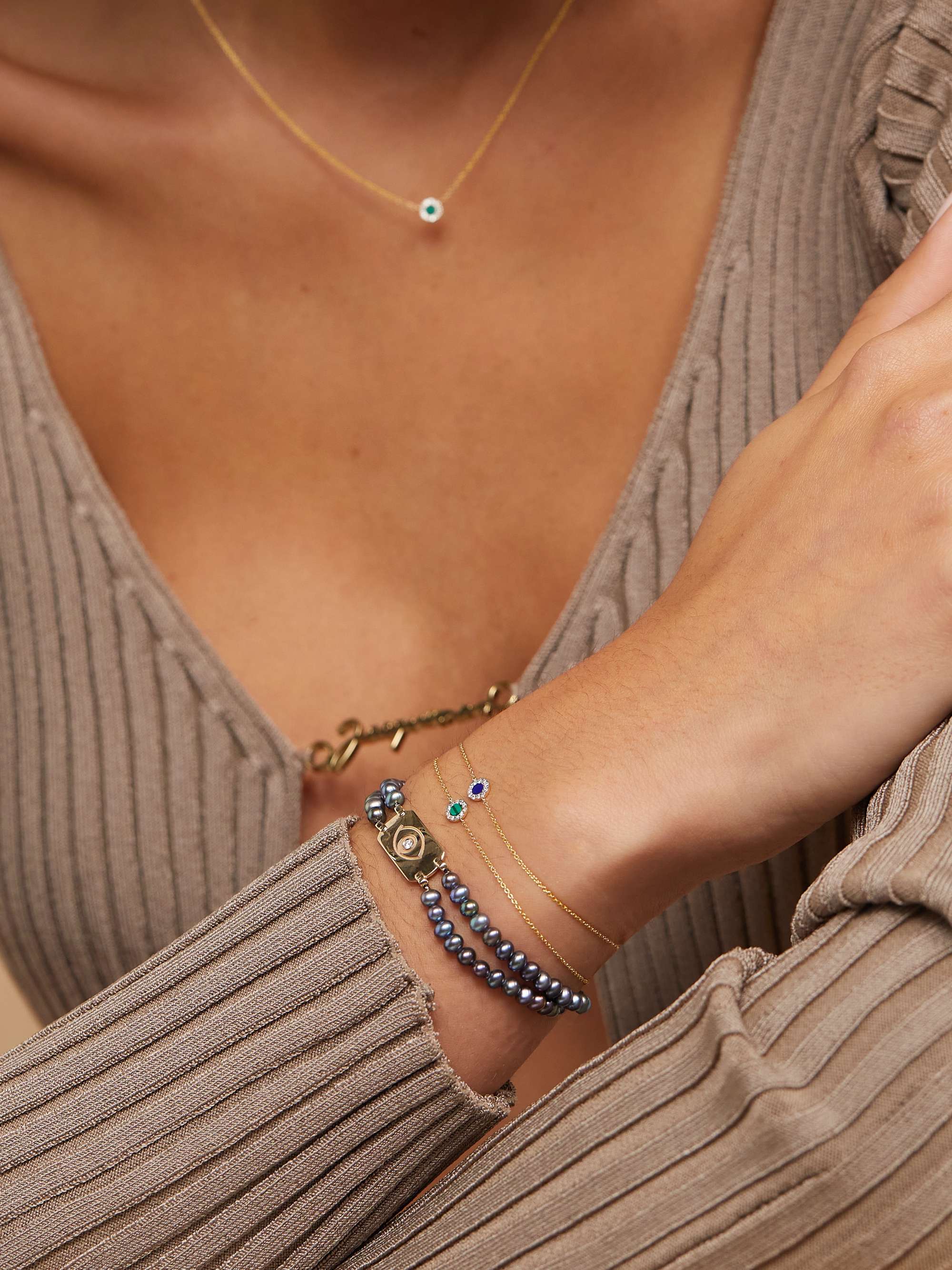 DIANE KORDAS Evil Eye Armband aus 18 Karat Gold mit Malachit und Diamanten