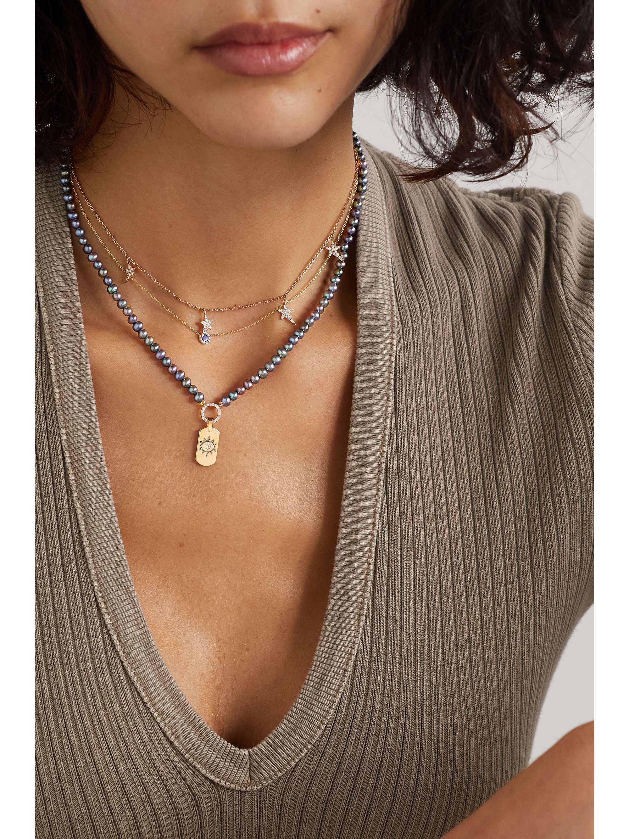 DIANE KORDAS Evil Eye 18-karat gold, pearl and diamond necklace
