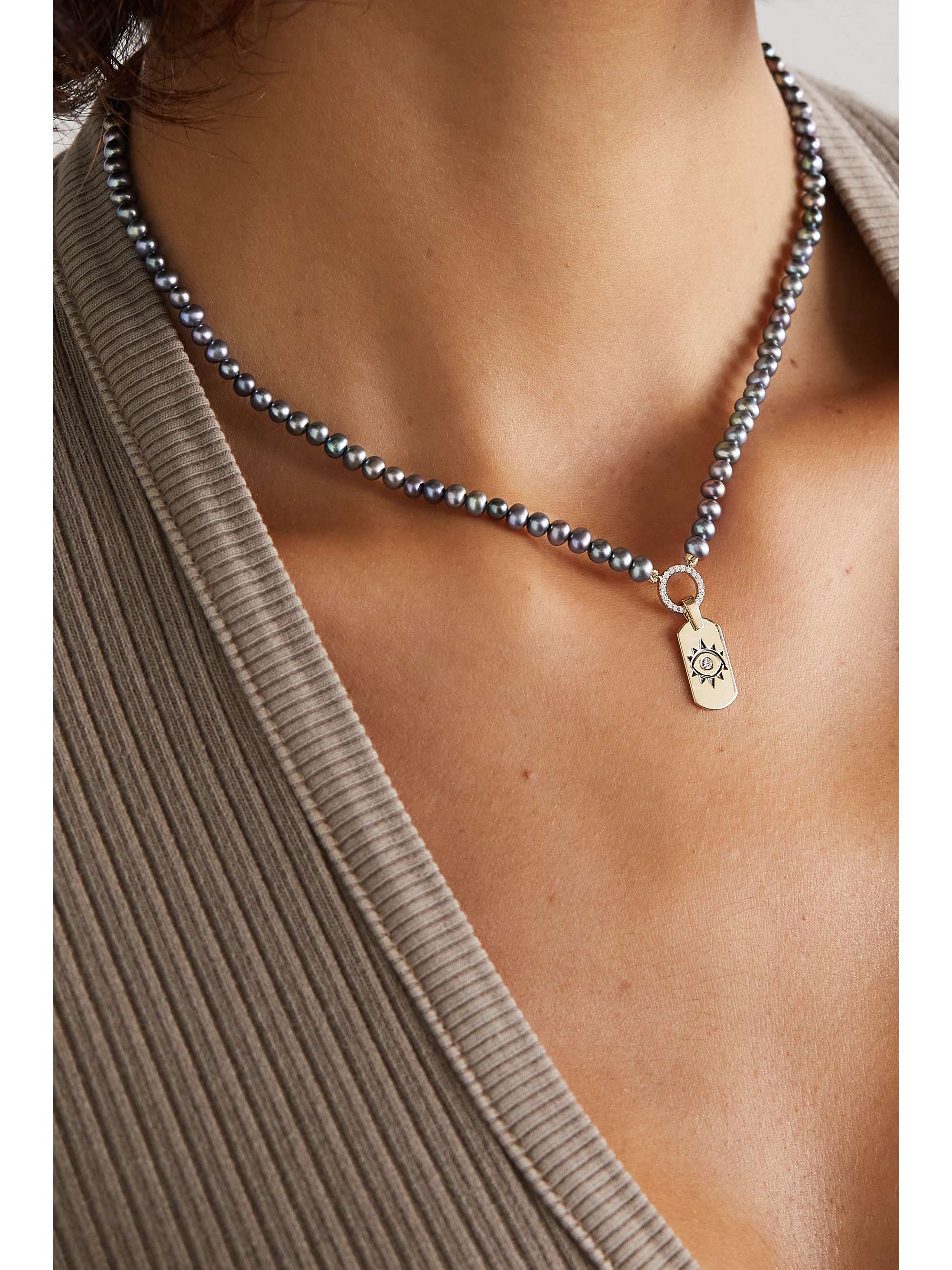 DIANE KORDAS Evil Eye 18-karat gold, pearl and diamond necklace