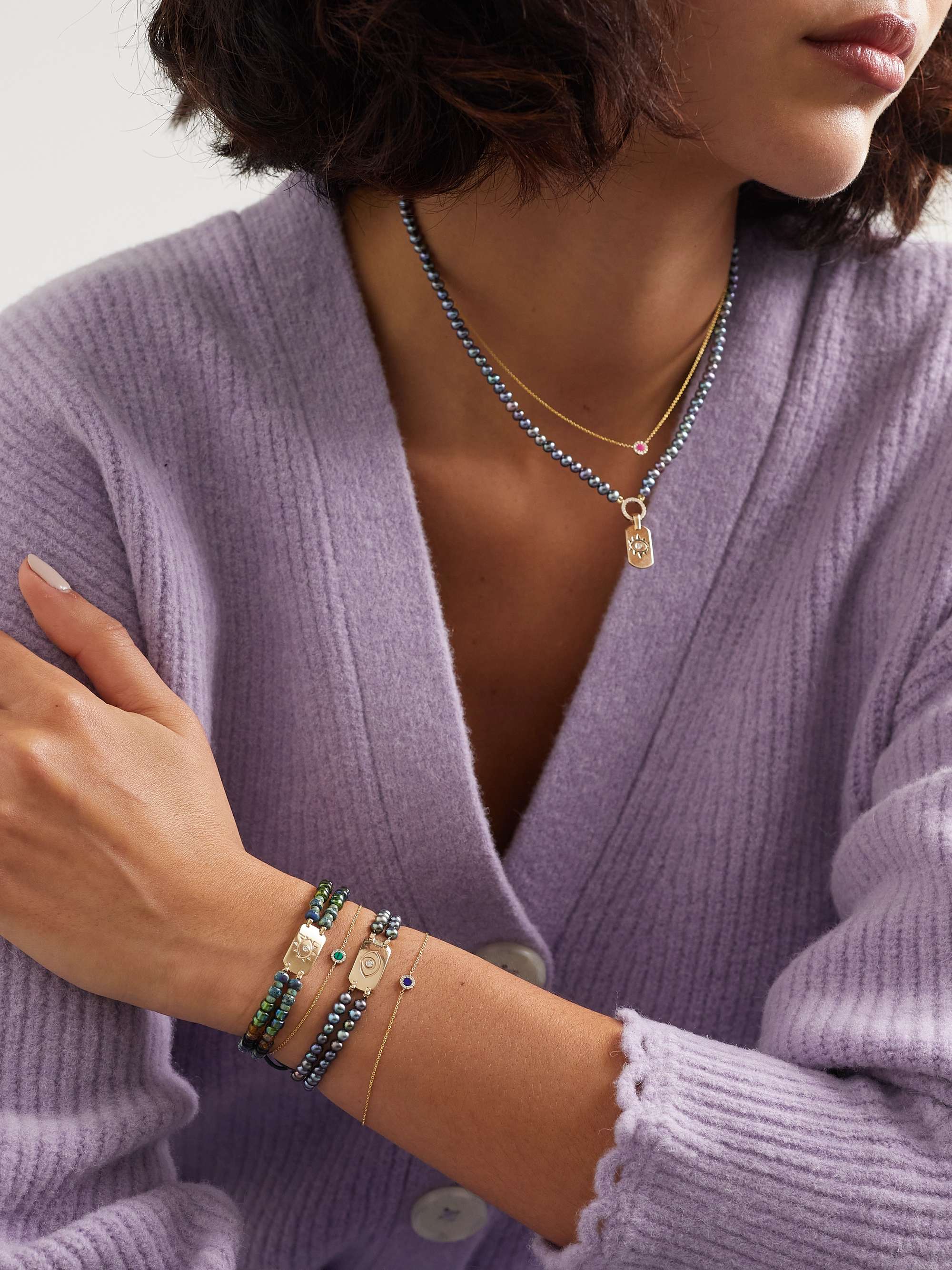 DIANE KORDAS Double Strand 18-karat gold, pearl and diamond bracelet