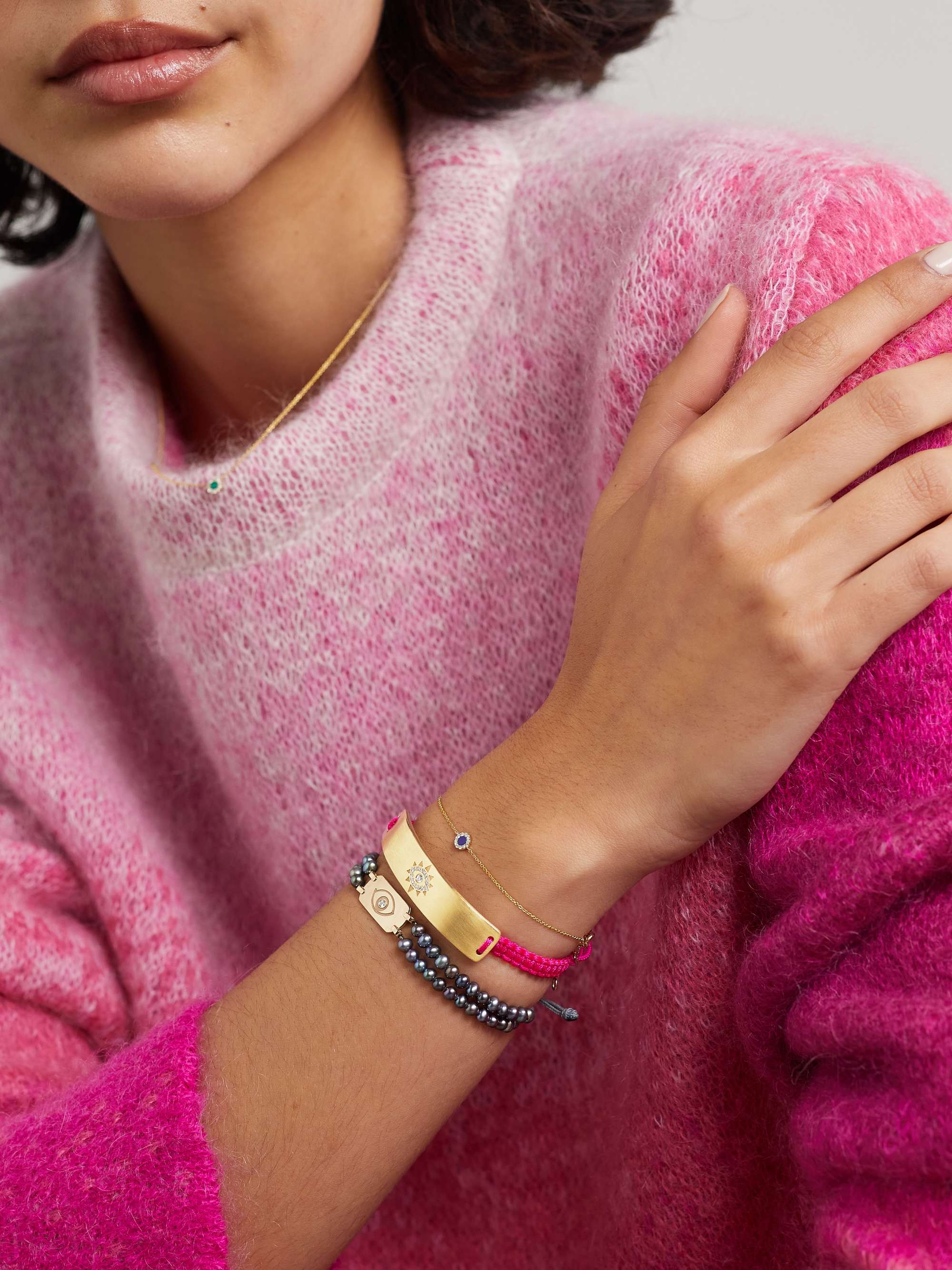 DIANE KORDAS Evil Eye 18-karat gold, cord and diamond bracelet