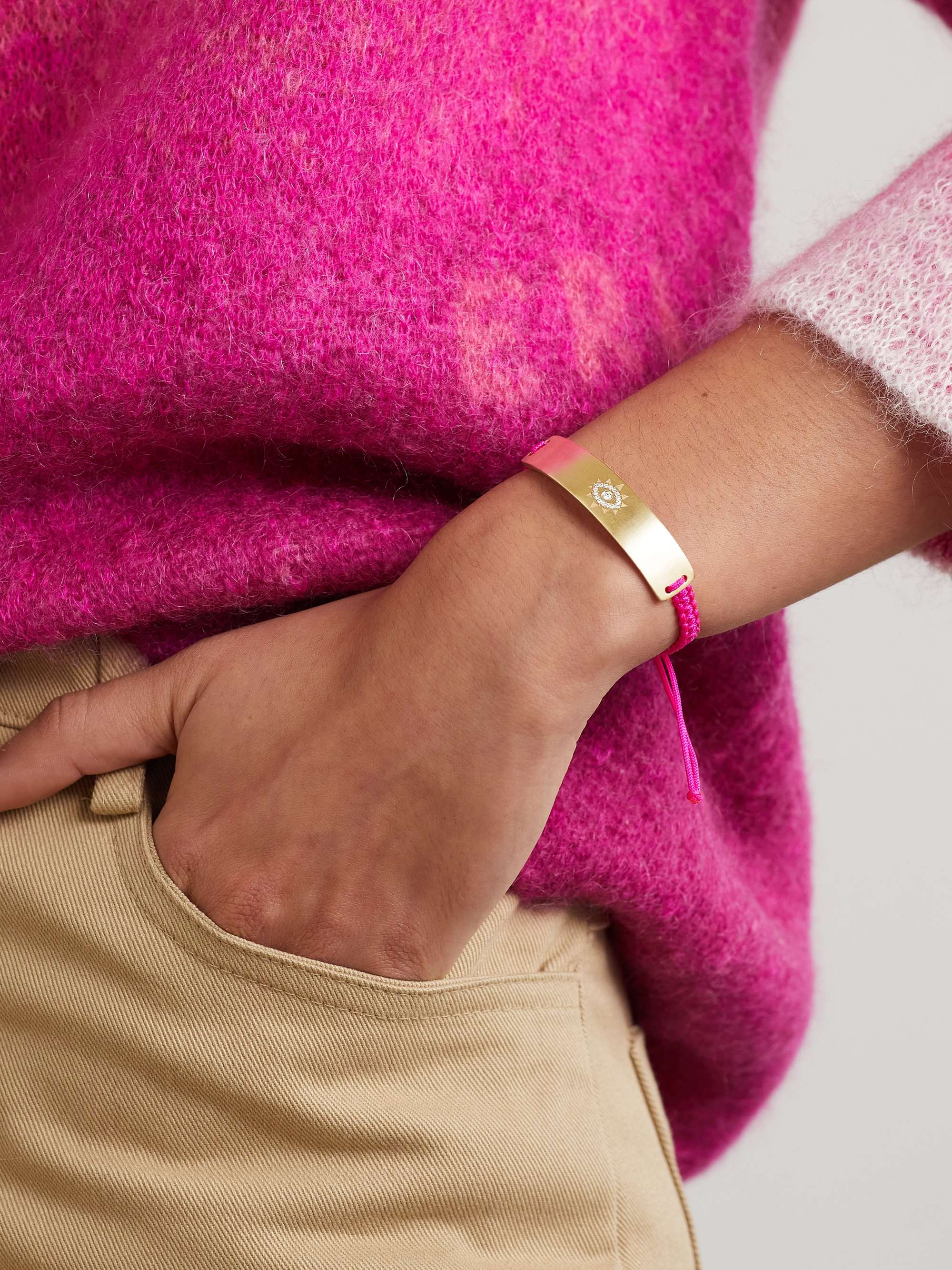 DIANE KORDAS Evil Eye 18-karat gold, cord and diamond bracelet