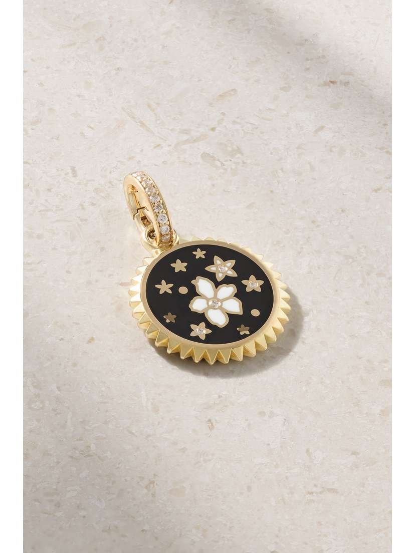 Foundrae Resilience Dark Blossom 18-karat Gold, Enamel And Diamond Pendant