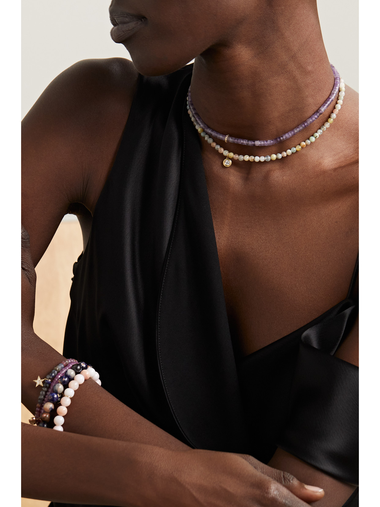 Sydney Evan 14-karat Gold, Morganite And Diamond Choker In Gold