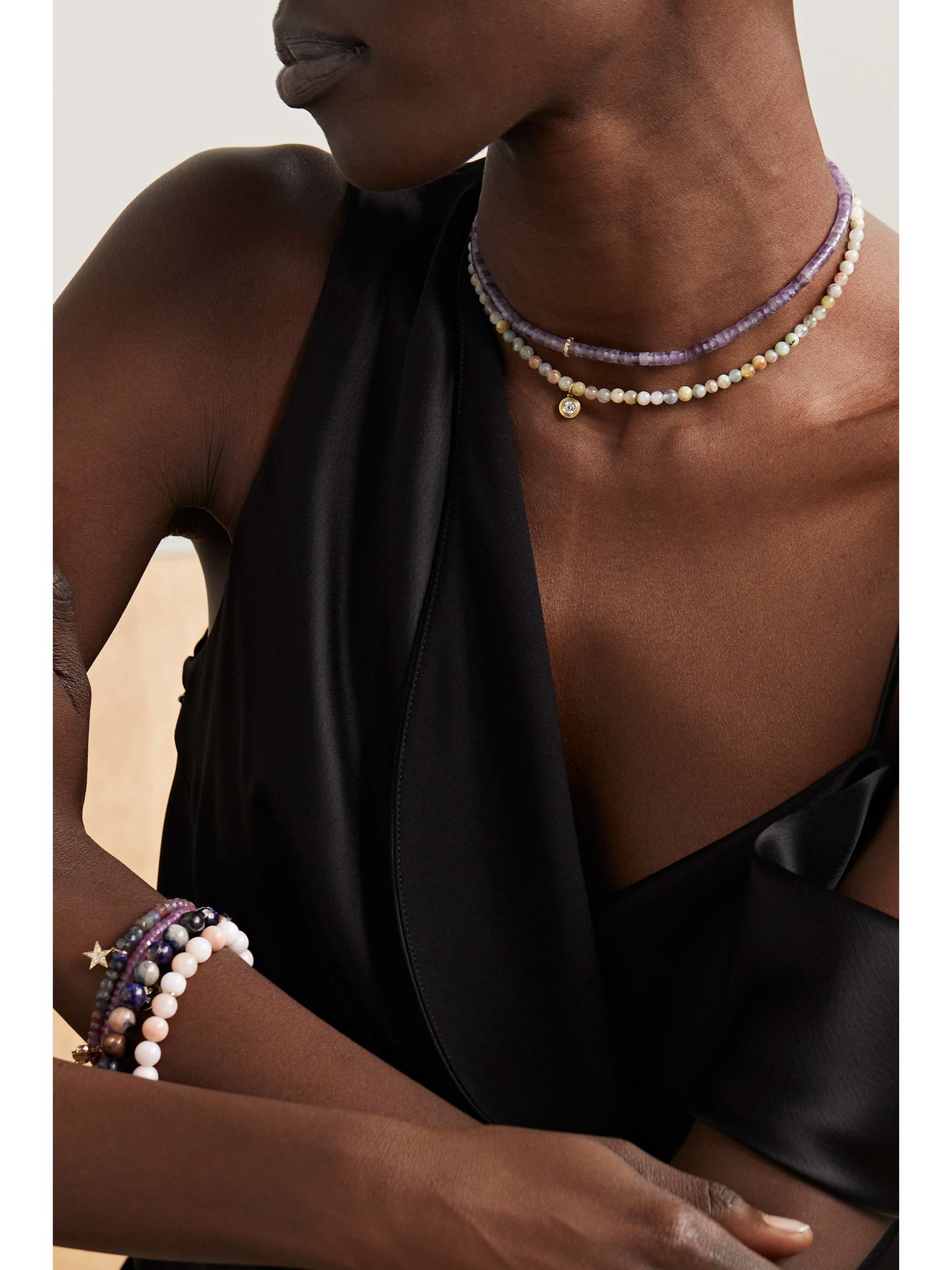 SYDNEY EVAN 14-karat gold, morganite and diamond choker