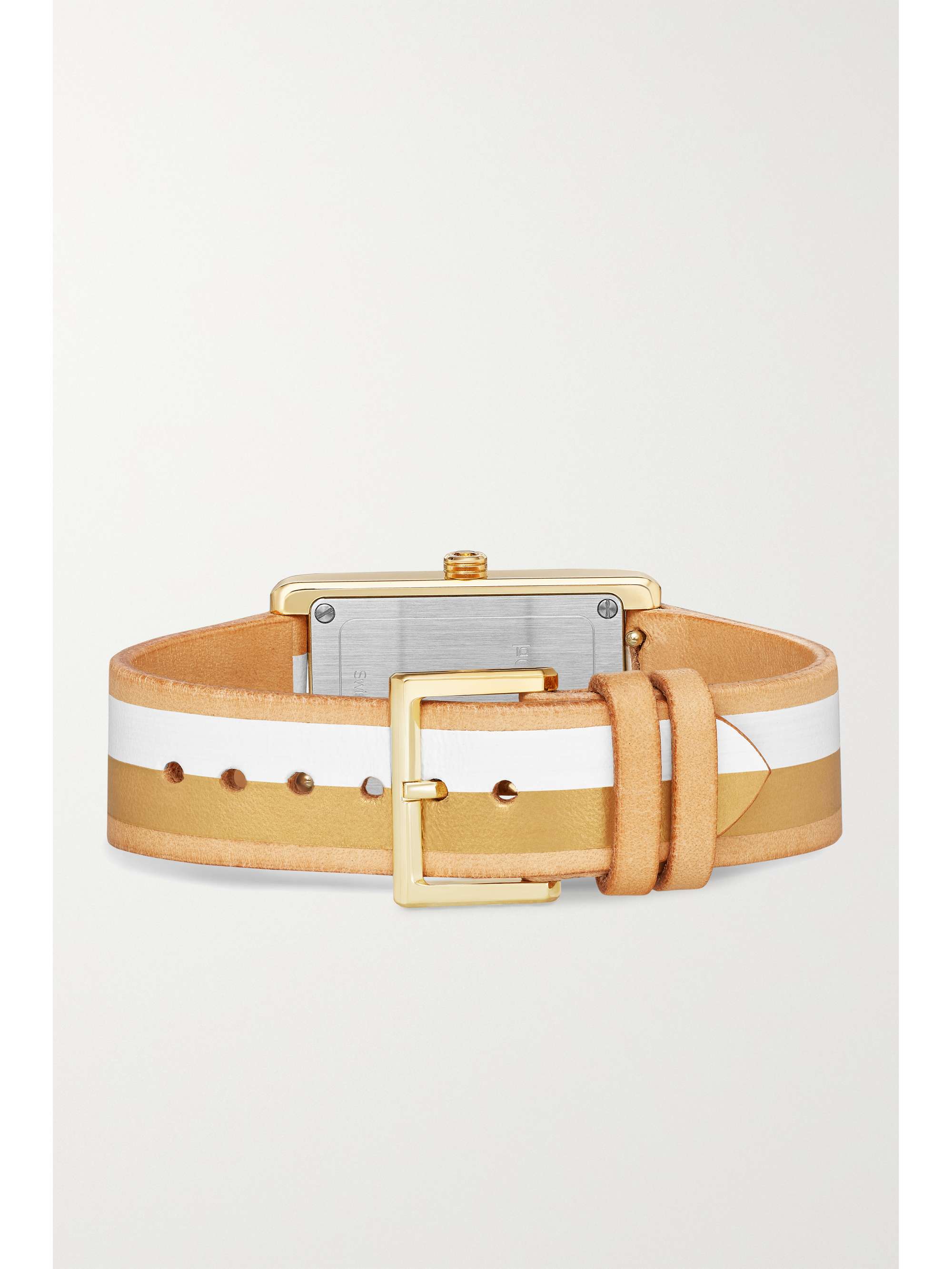 LA CALIFORNIENNE Montre en plaqué or à bracelet en cuir à rayures Daybreak, 24 mm