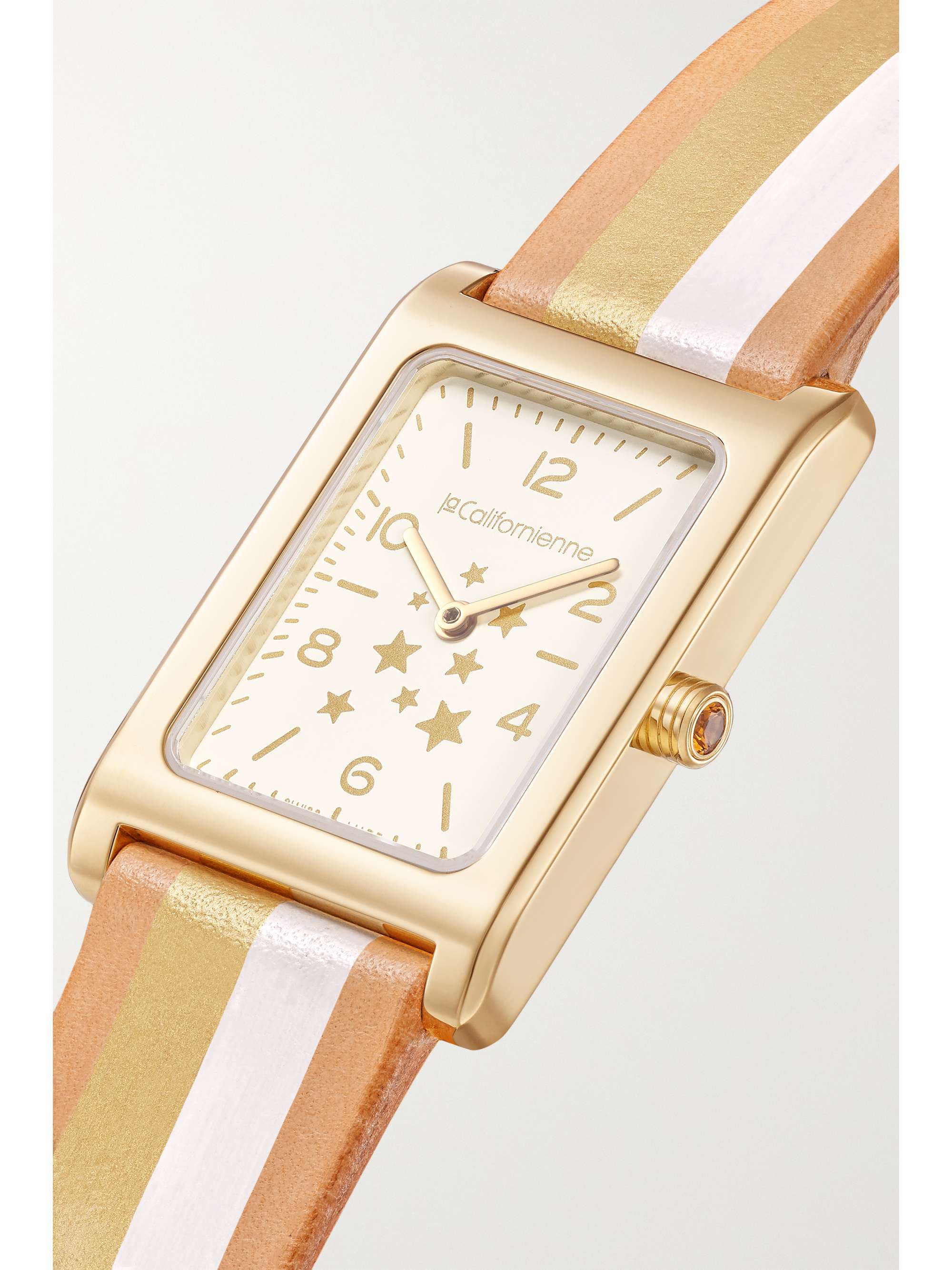 LA CALIFORNIENNE Montre en plaqué or à bracelet en cuir à rayures Daybreak, 24 mm