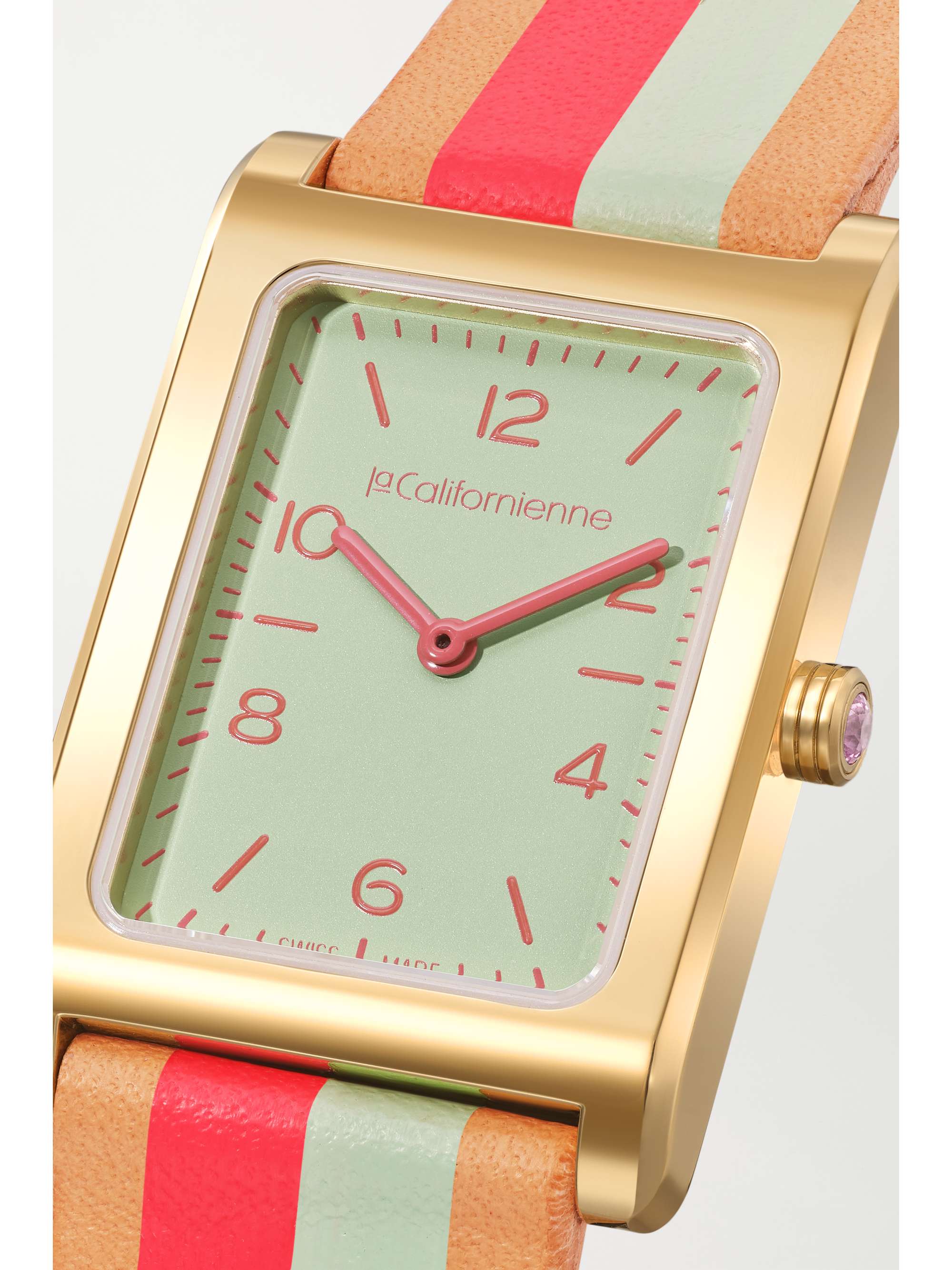 LA CALIFORNIENNE Daybreak 24mm gold-tone striped leather watch