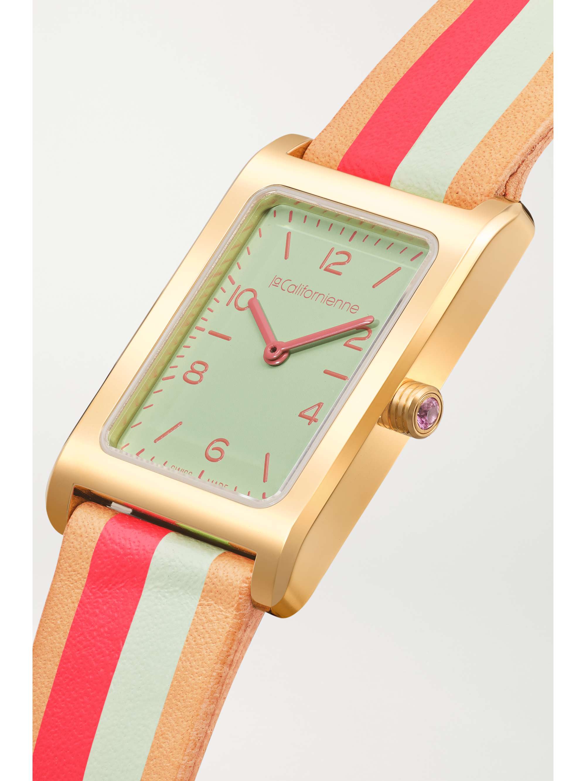 LA CALIFORNIENNE Daybreak 24mm gold-tone striped leather watch
