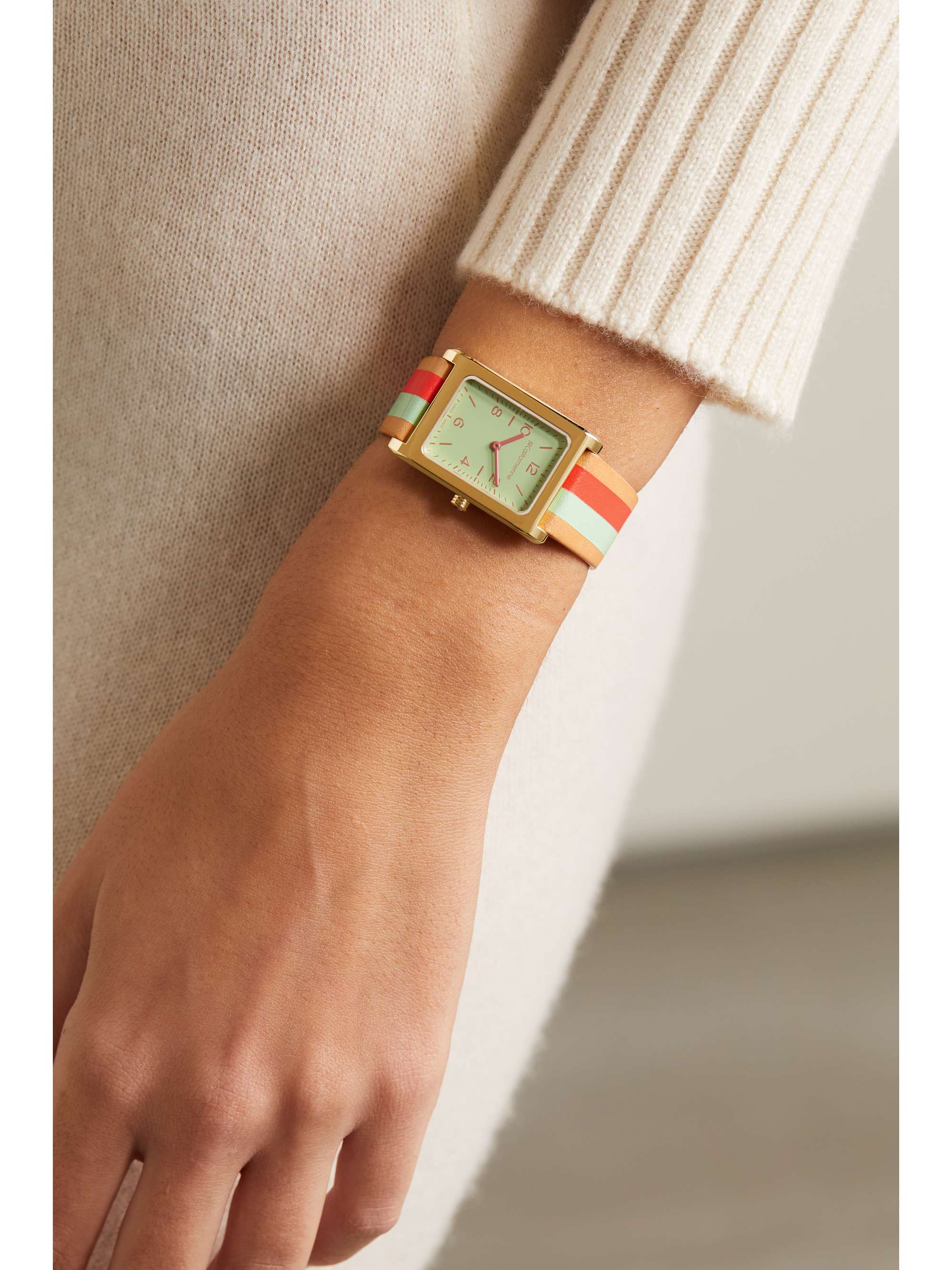 LA CALIFORNIENNE Daybreak 24mm gold-tone striped leather watch