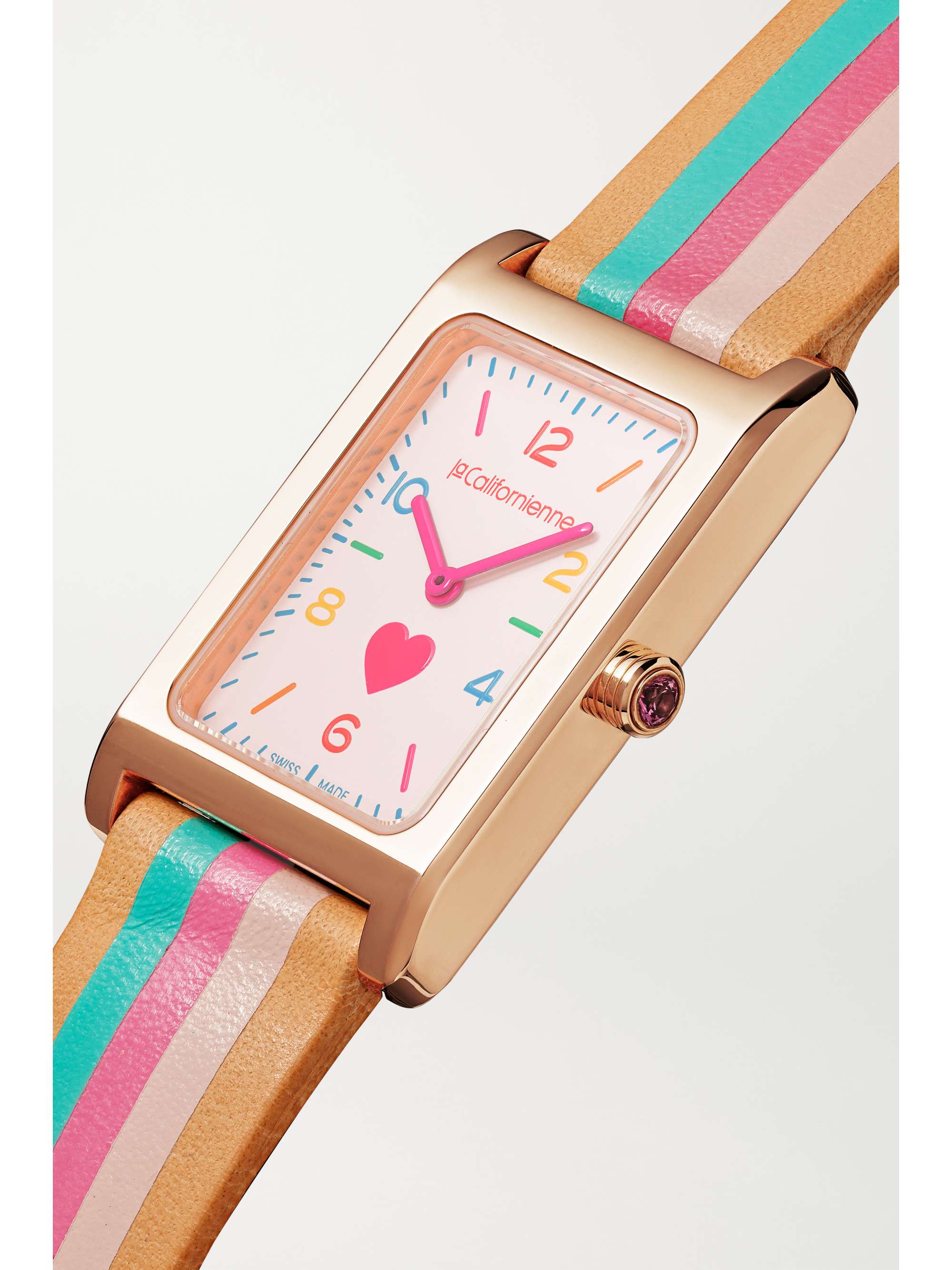LA CALIFORNIENNE Daybreak 24mm gold-plated striped leather watch