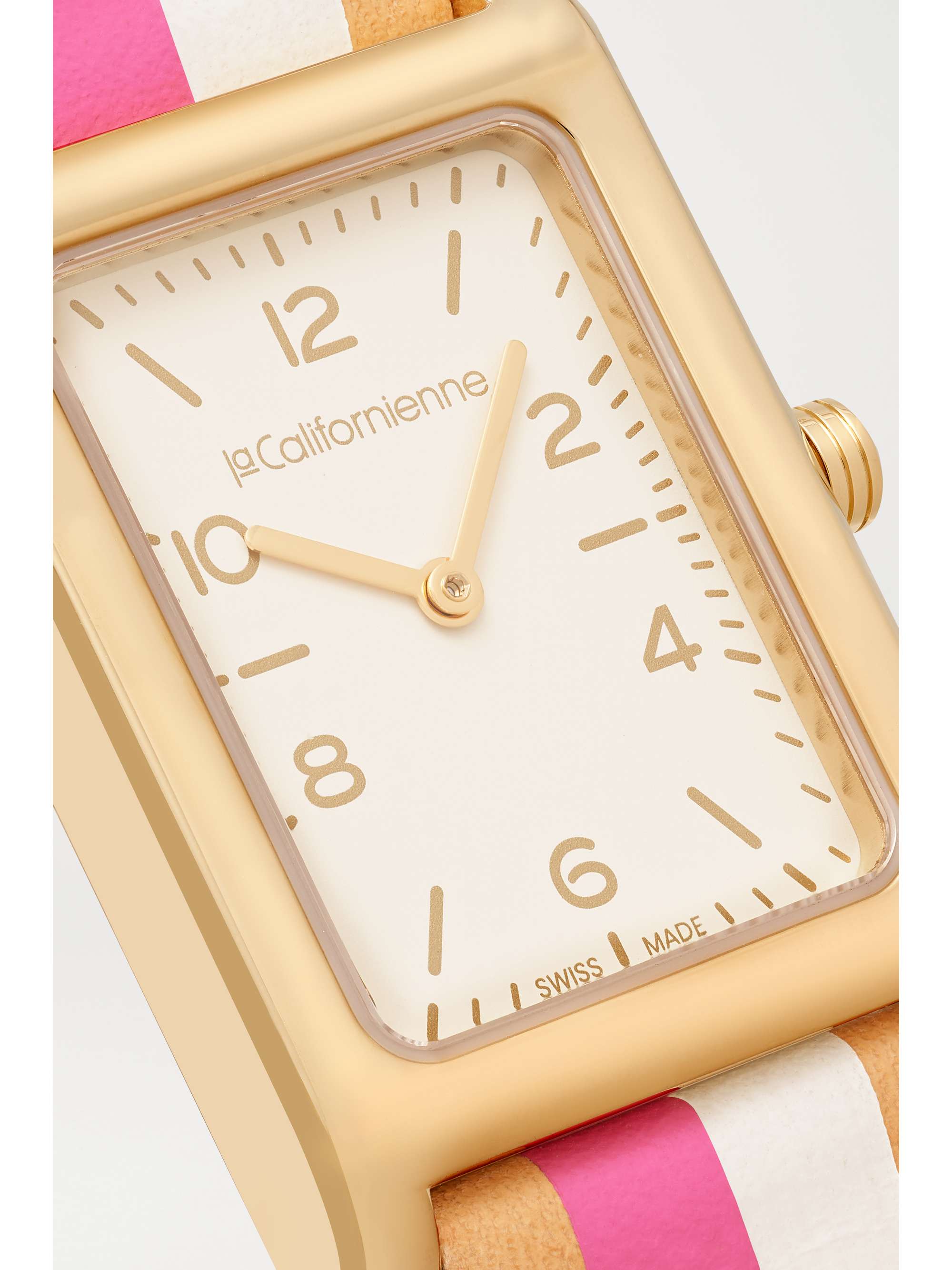 LA CALIFORNIENNE Montre en plaqué or à bracelet en cuir à rayures Daybreak, 24 mm