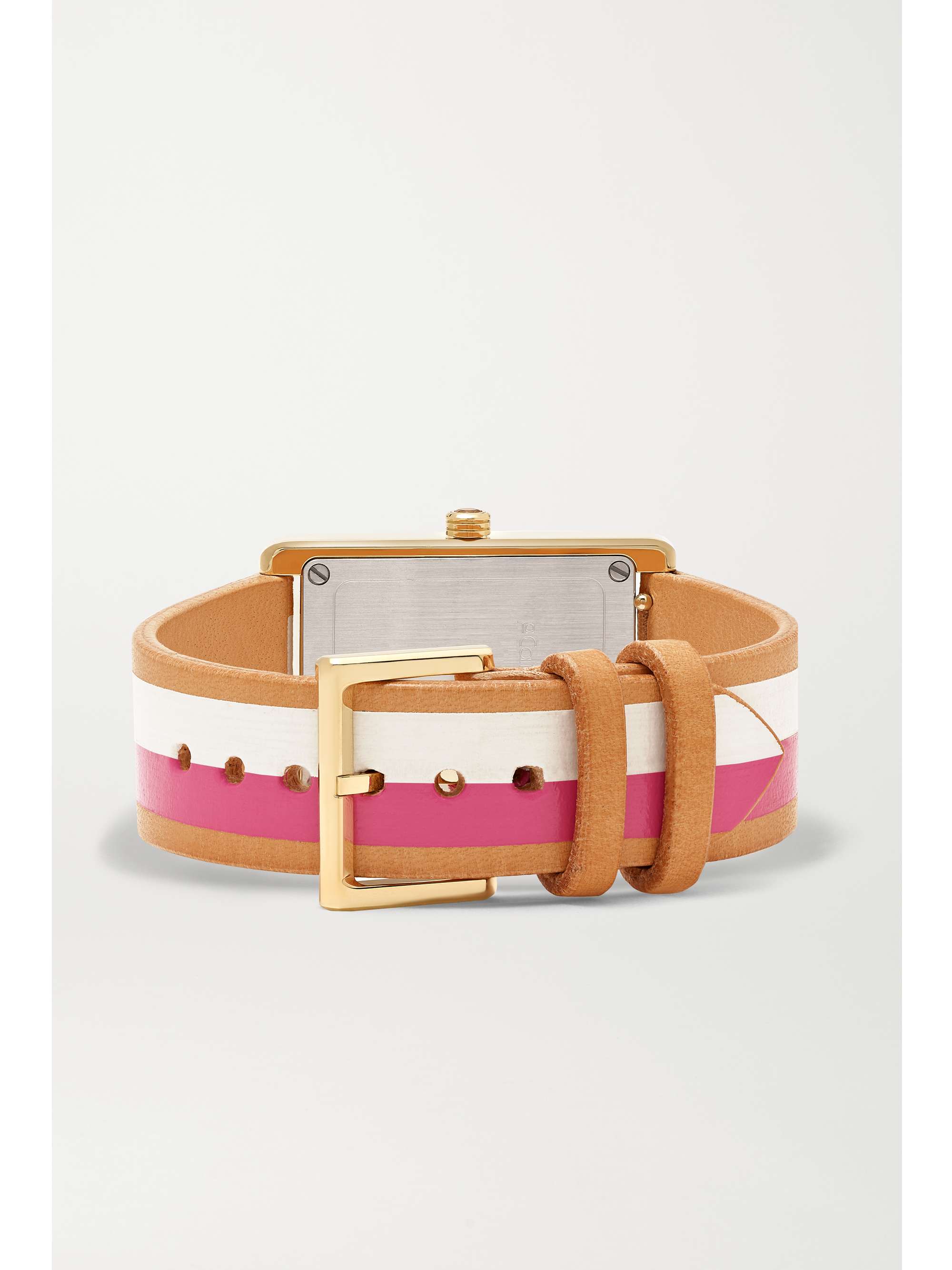 LA CALIFORNIENNE Montre en plaqué or à bracelet en cuir à rayures Daybreak, 24 mm