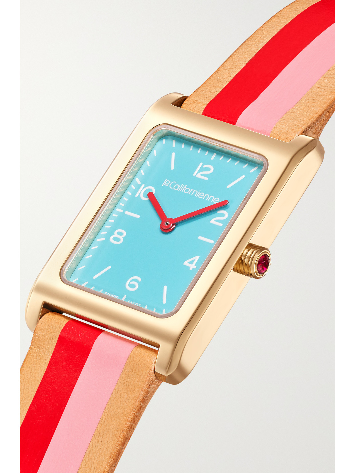 Shop Lacalifornienne Daybreak 24mm Gold-plated Striped Leather Watch