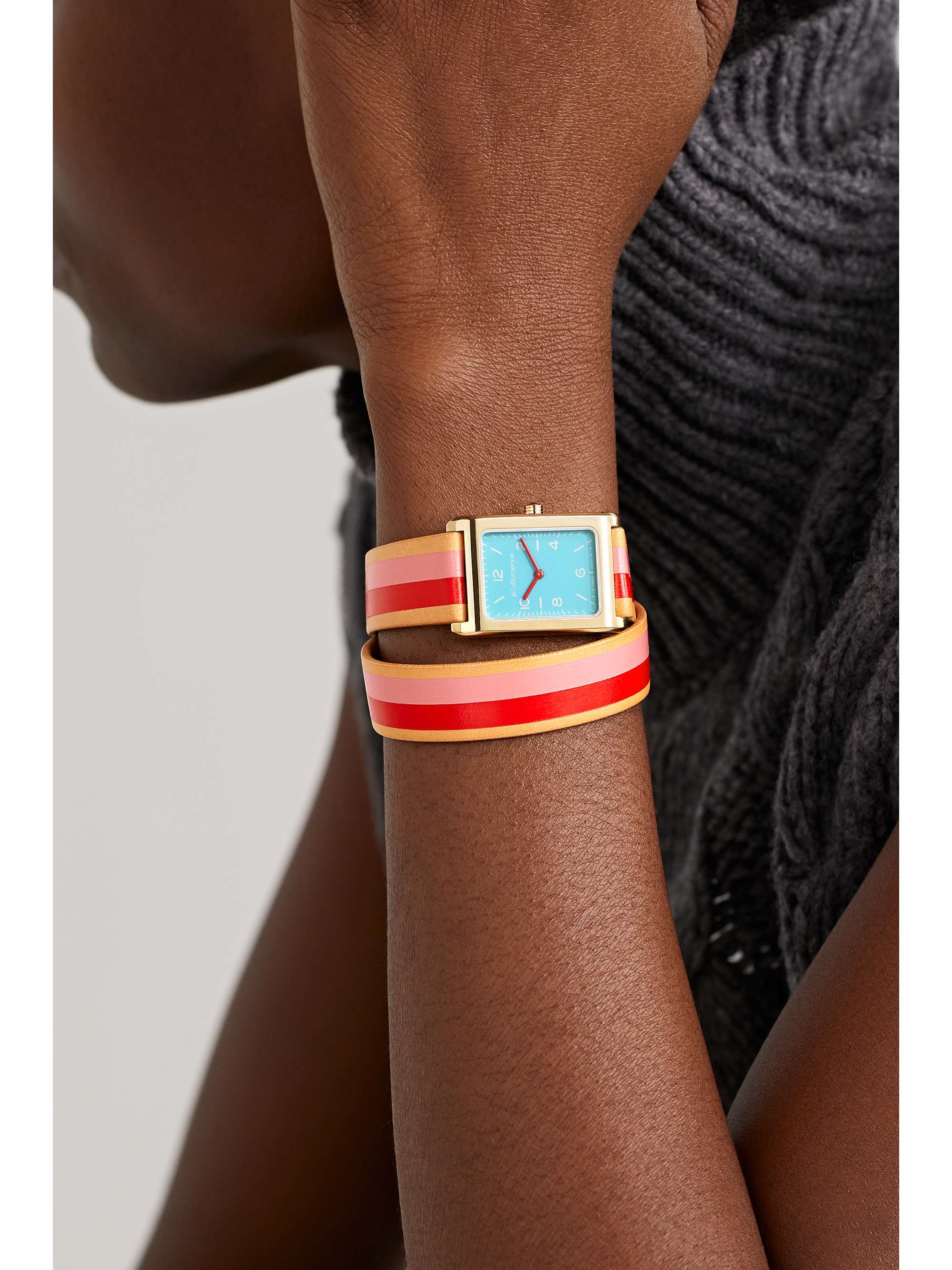 LA CALIFORNIENNE Daybreak 24mm gold-plated striped leather watch