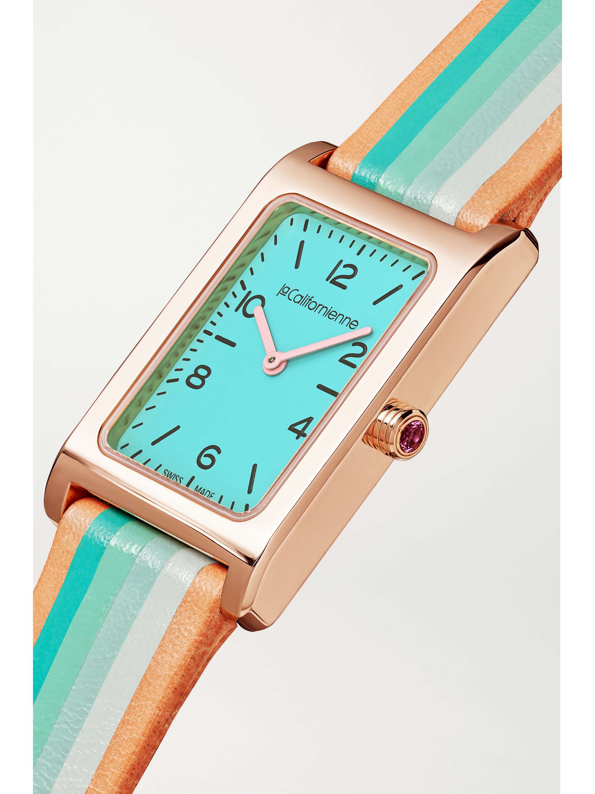 LA CALIFORNIENNE Daybreak 24mm gold-plated striped leather watch