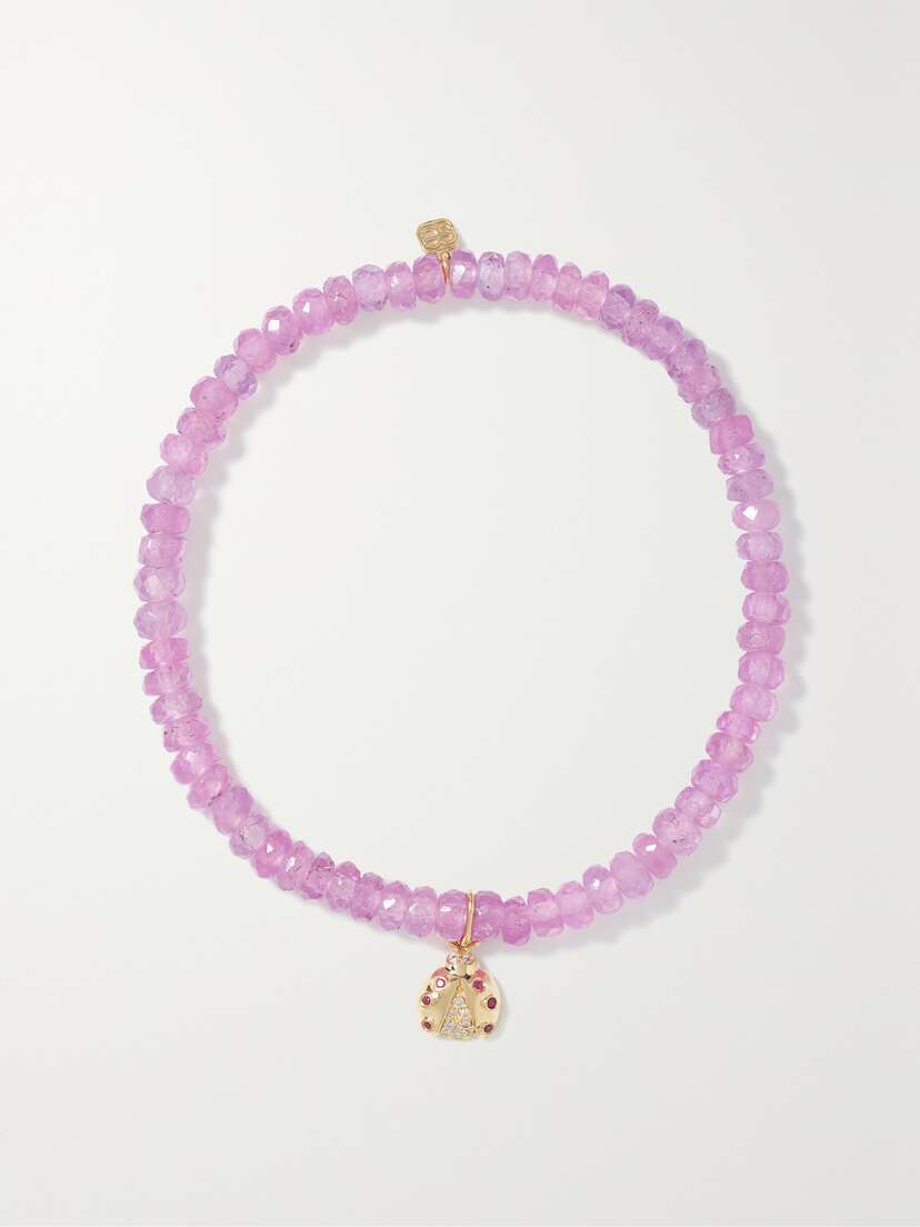 Sydney Evan Small Ladybug 14-karat Gold Multi-stone Bracelet