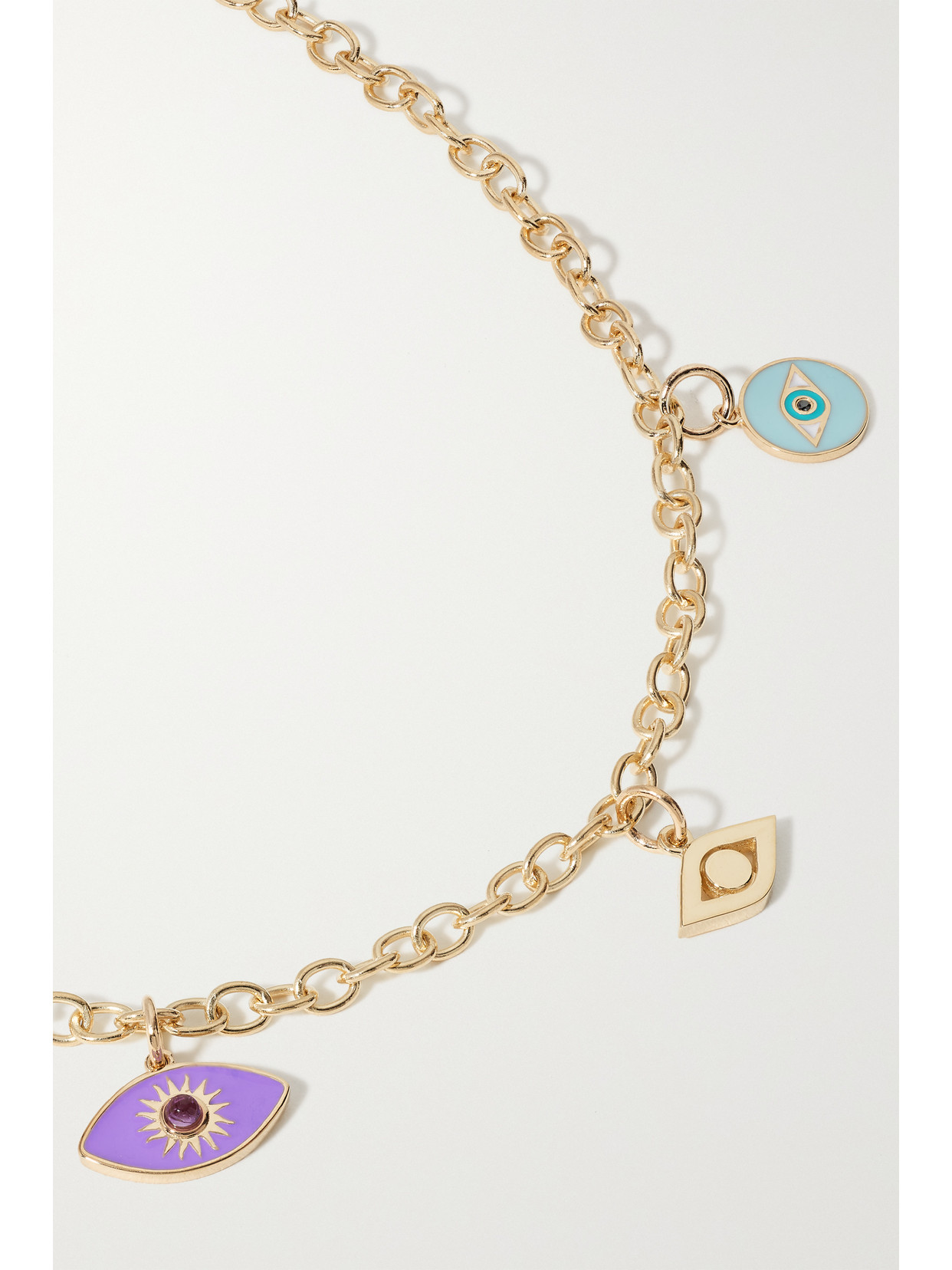 Shop Sydney Evan Mini Evil Eye 14-karat Gold, Amethyst And Diamond Anklet