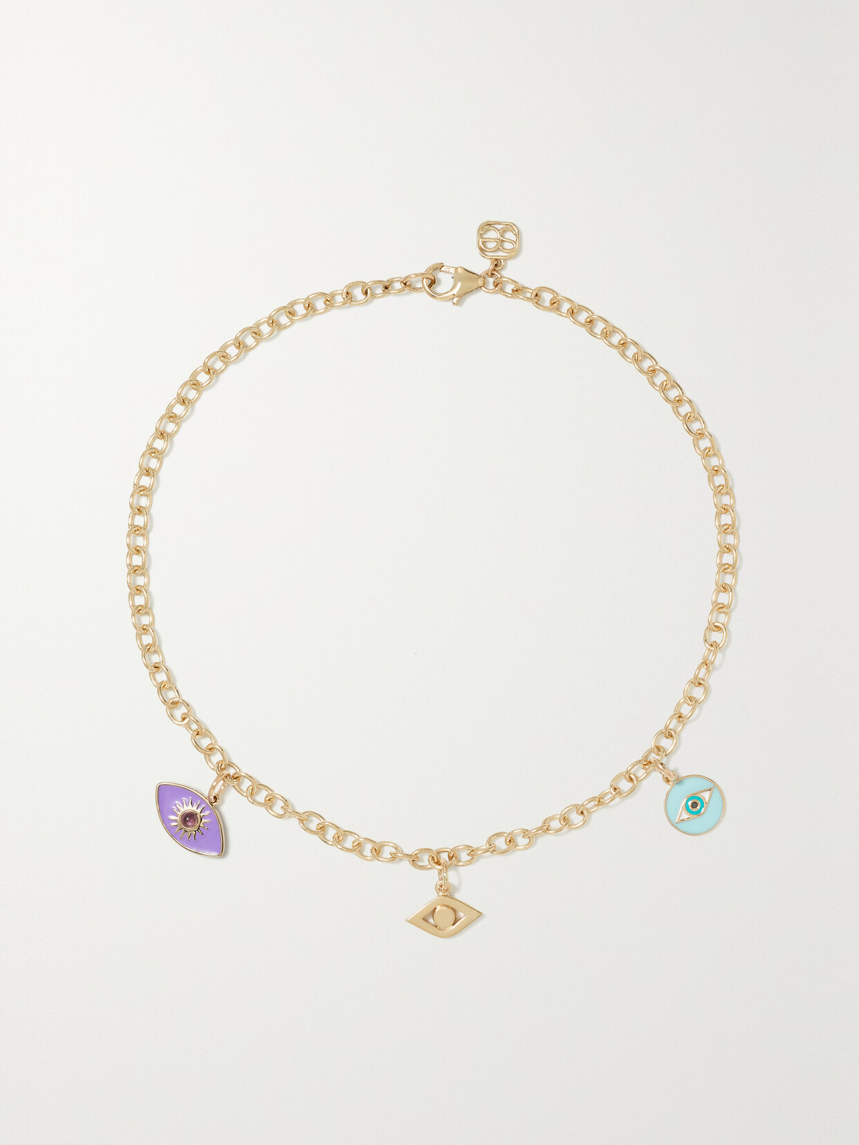 Sydney Evan Mini Evil Eye 14-karat Gold, Amethyst And Diamond Anklet