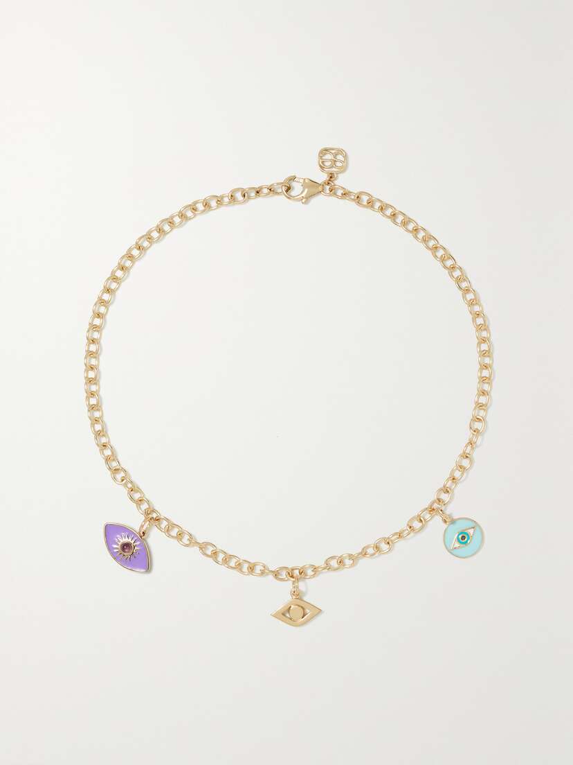 Sydney Evan Mini Evil Eye 14-karat Gold, Amethyst And Diamond Anklet